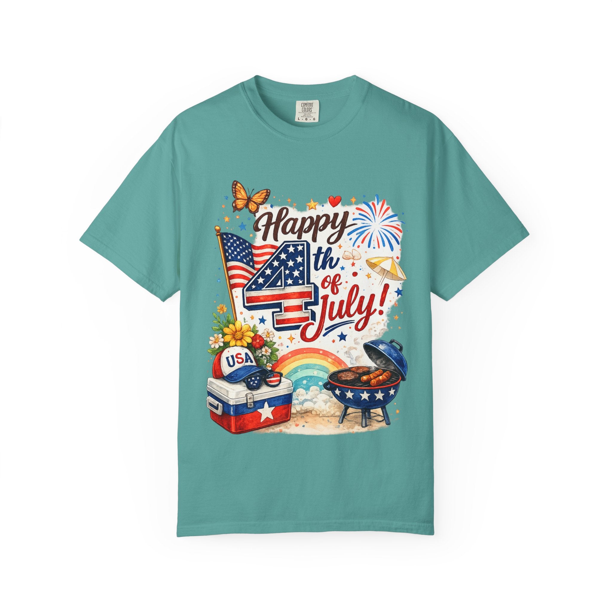 Happy 4th of July BBQ T-Shirt | USA Flag Fireworks Summer