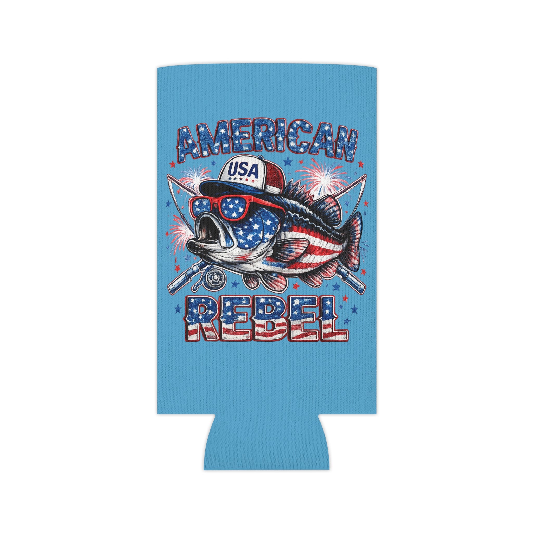 American Rebel Fish Can Cooler | Patriotic USA Fishing Koozie