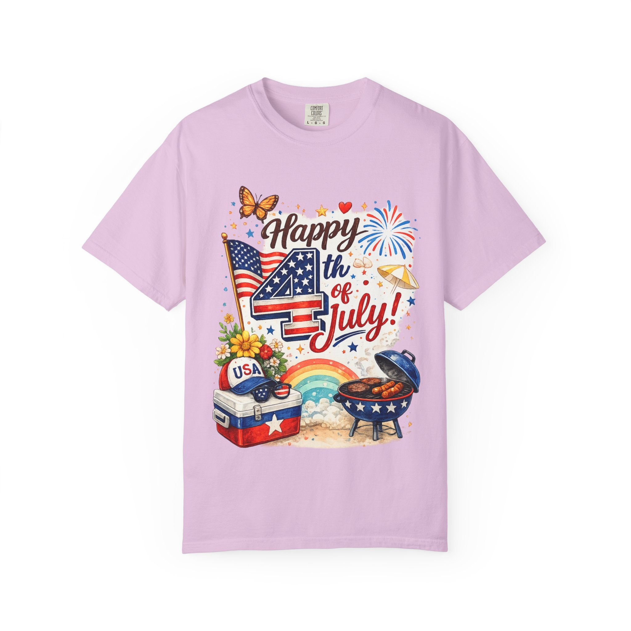 Happy 4th of July BBQ T-Shirt | USA Flag Fireworks Summer