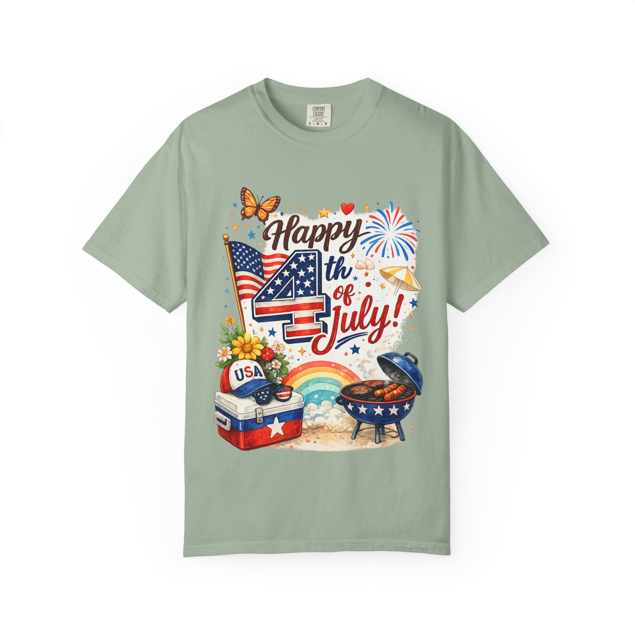 Happy 4th of July BBQ T-Shirt | USA Flag Fireworks Summer