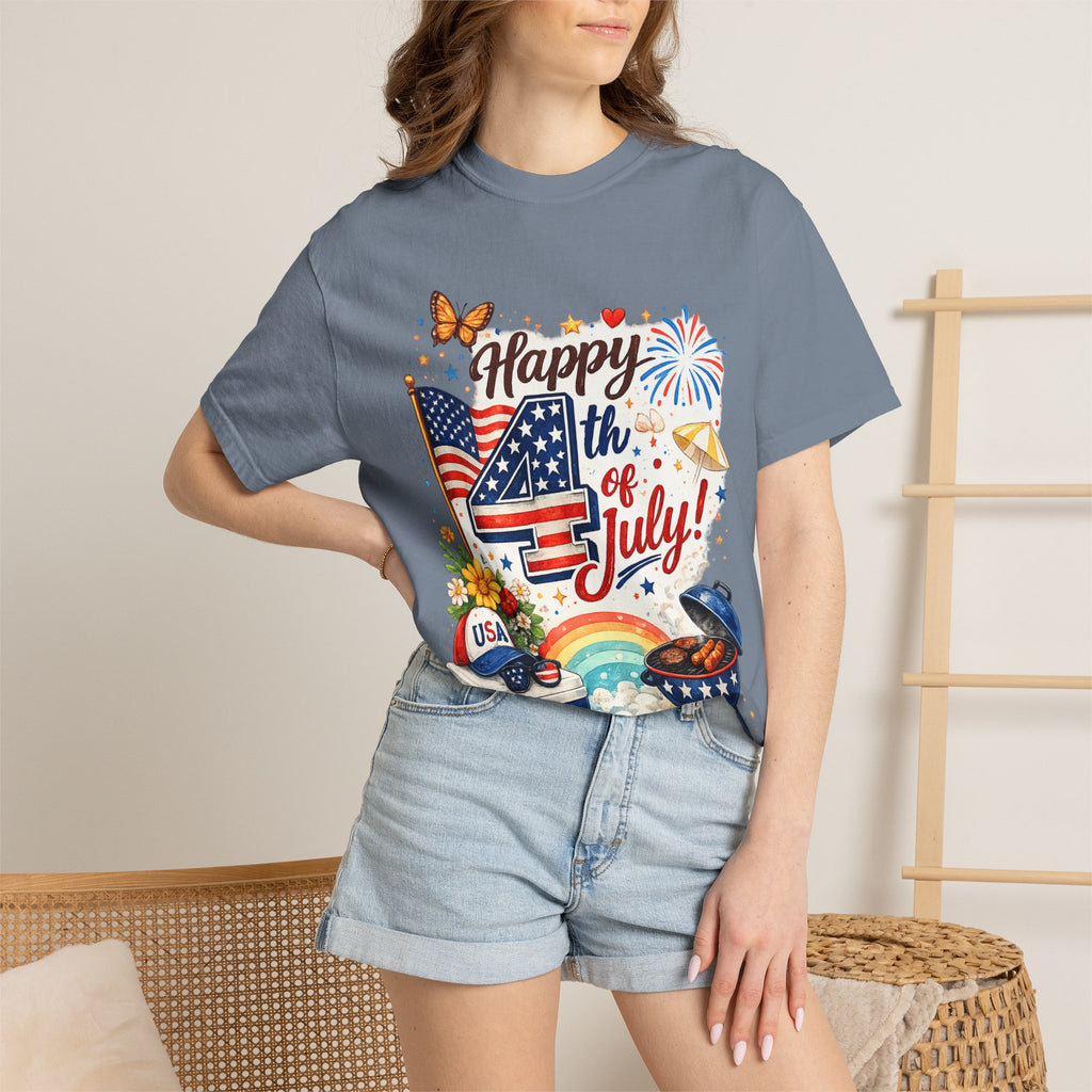 Happy 4th of July BBQ T-Shirt | USA Flag Fireworks Summer
