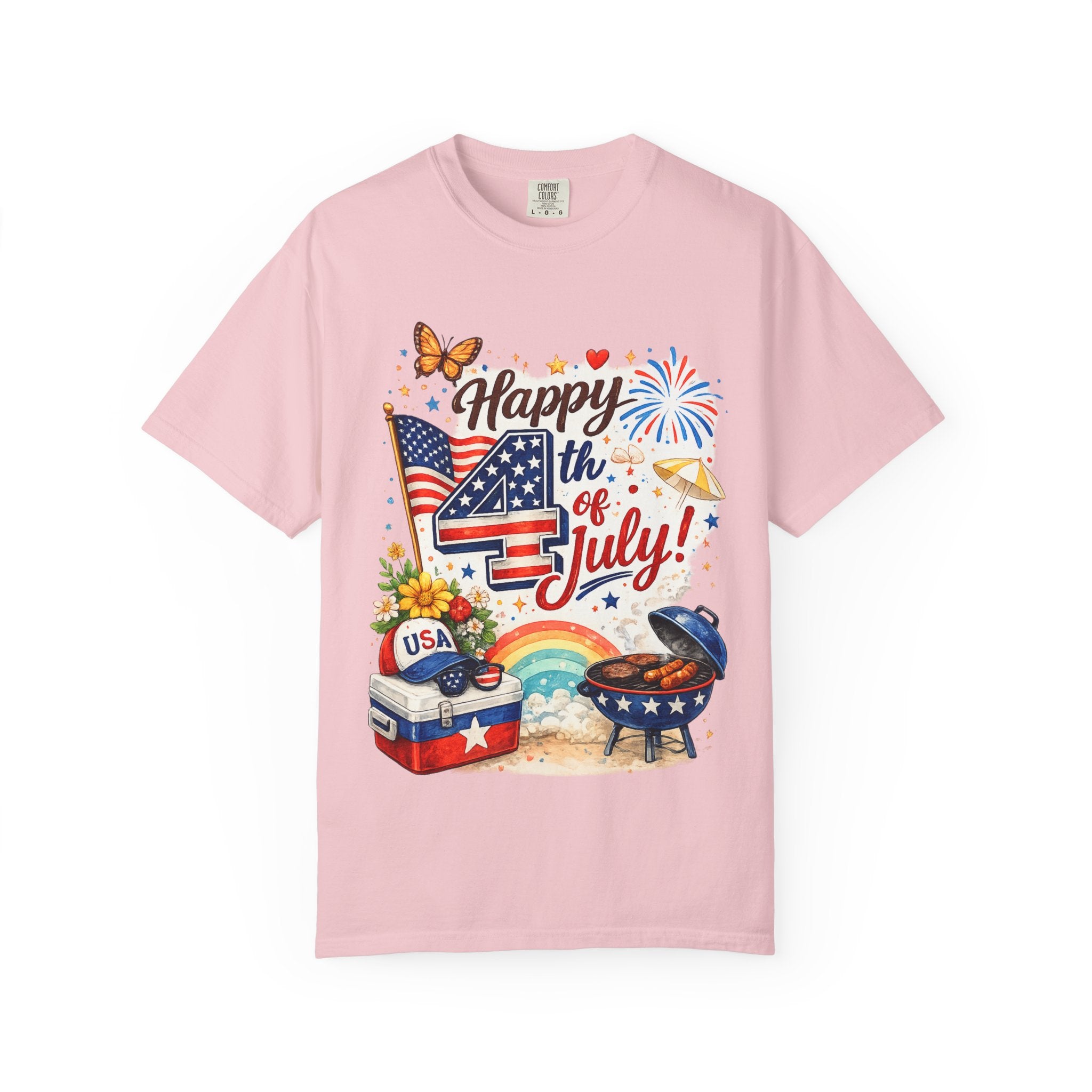 Happy 4th of July BBQ T-Shirt | USA Flag Fireworks Summer