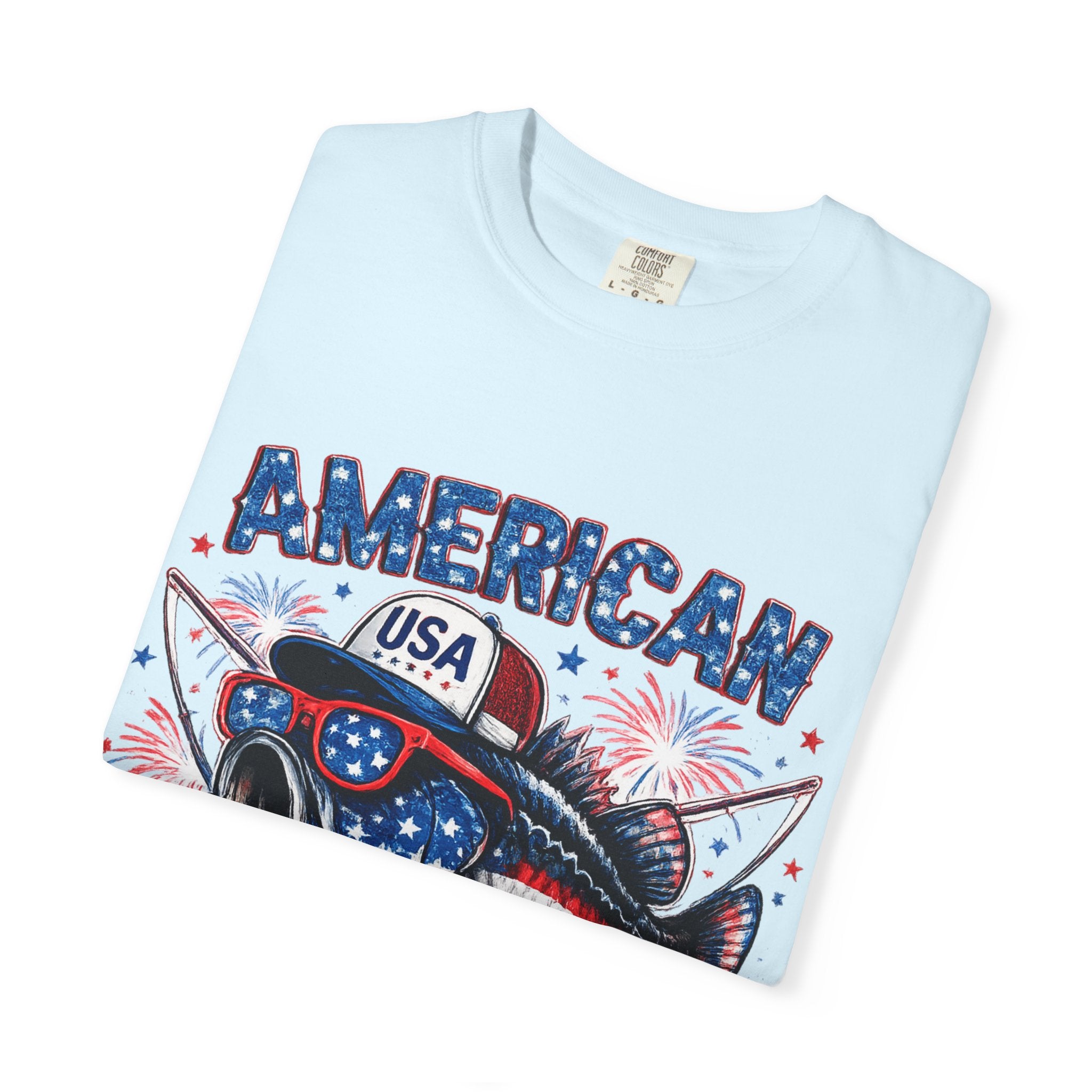 American Rebel Shark Graphic T-Shirt | USA Flag Sunglasses, Fireworks