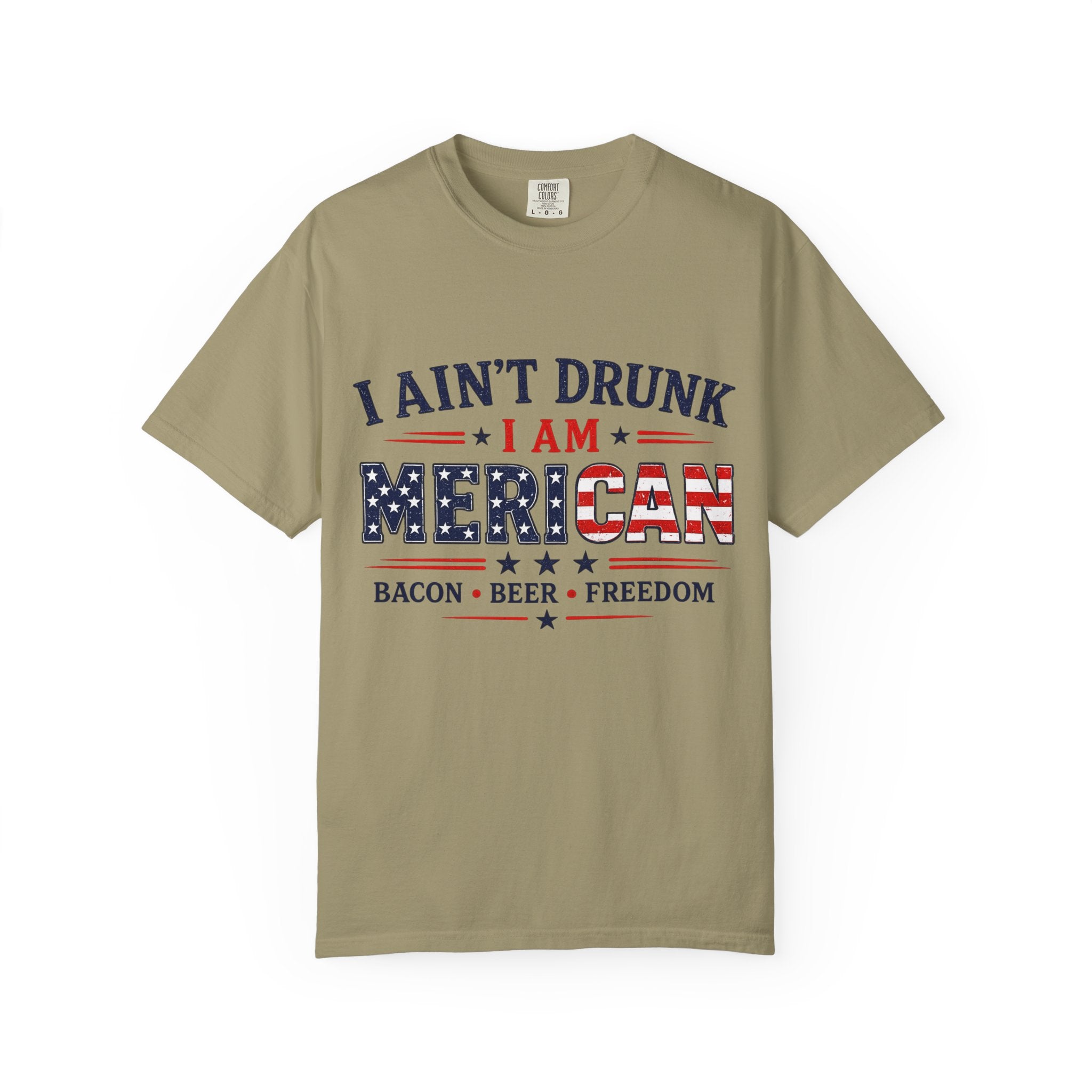I Ain't Drunk I Am MERICAN T-shirt | American Flag Typography, Bacon Beer Freedom