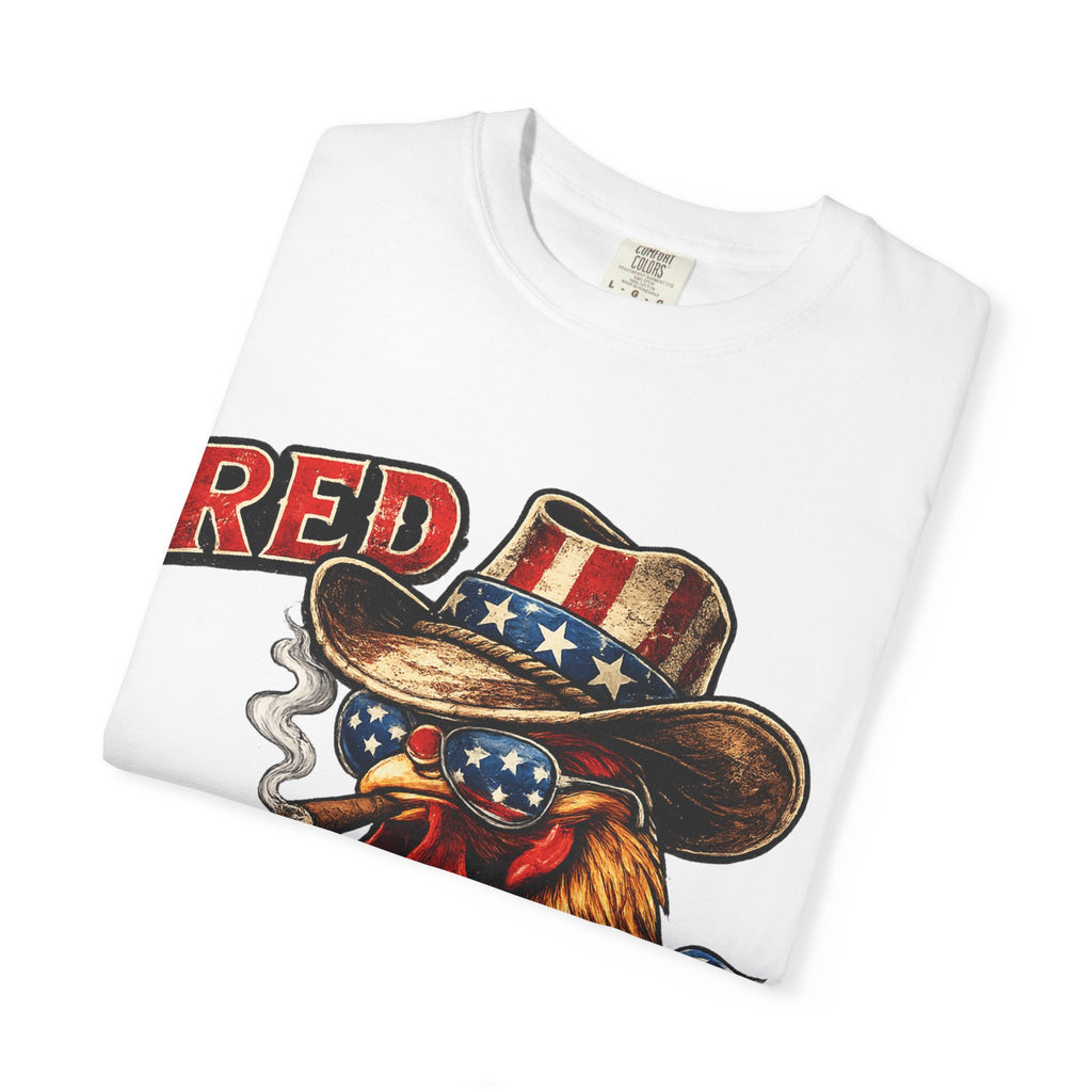 Red & Badass Rooster T-Shirt | Patriotic Cowboy Chicken Graphic