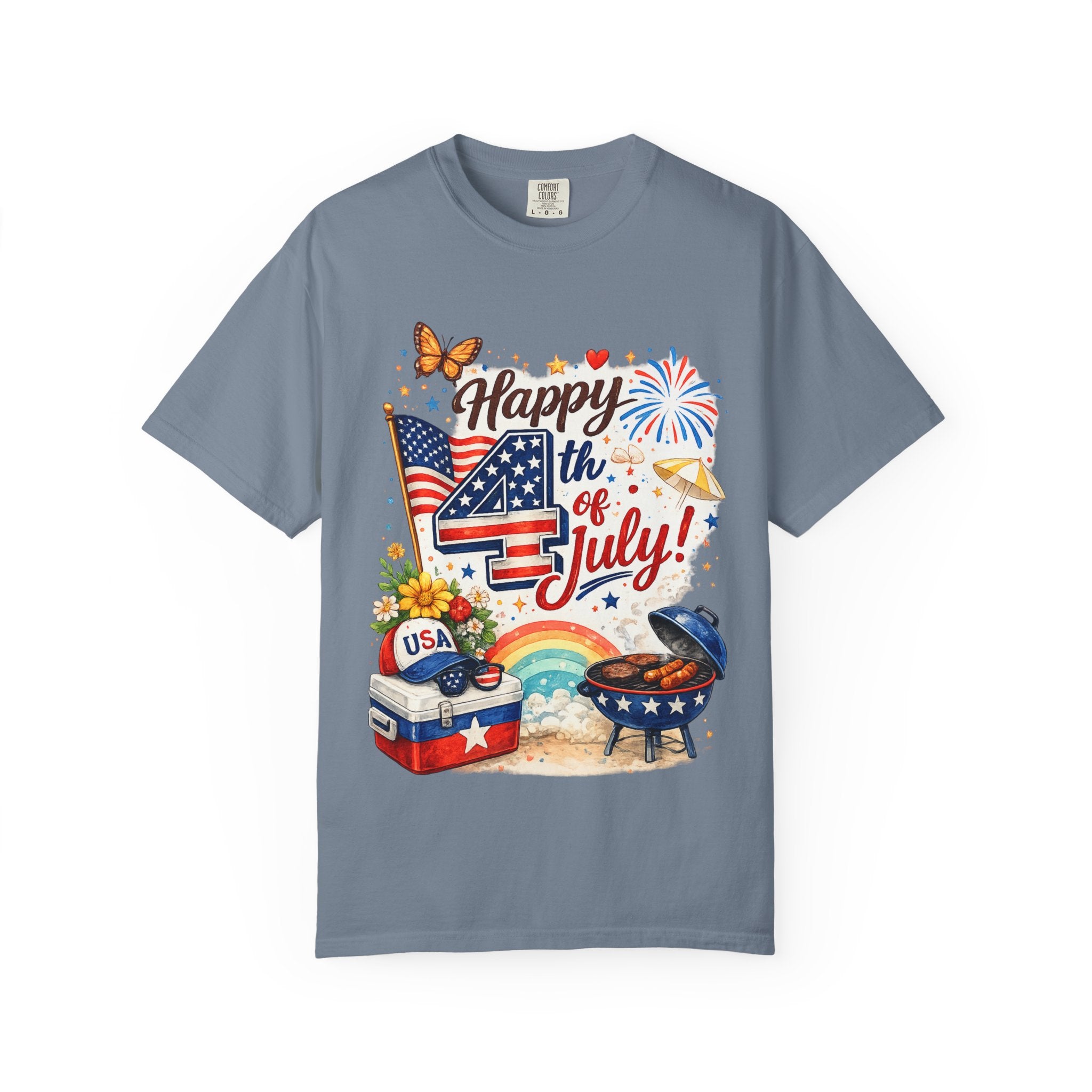 Happy 4th of July BBQ T-Shirt | USA Flag Fireworks Summer