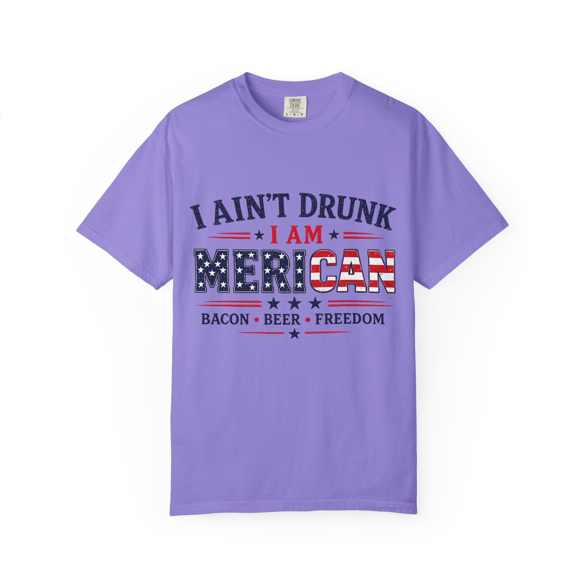 I Ain't Drunk I Am MERICAN T-shirt | American Flag Typography, Bacon Beer Freedom