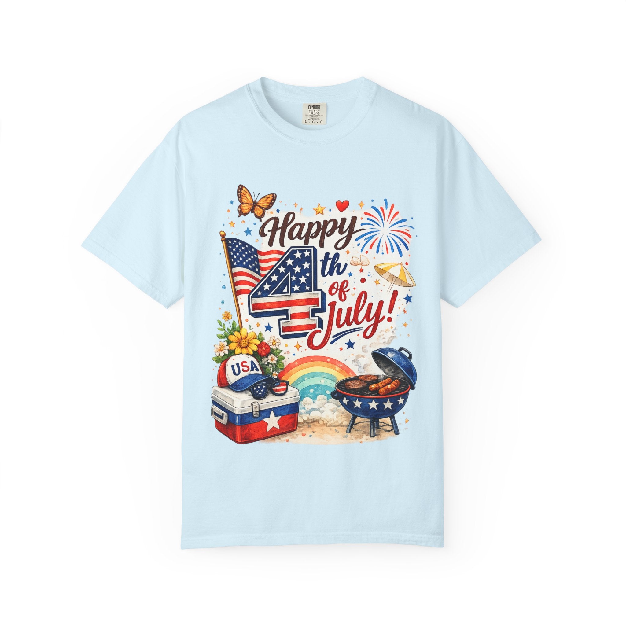 Happy 4th of July BBQ T-Shirt | USA Flag Fireworks Summer