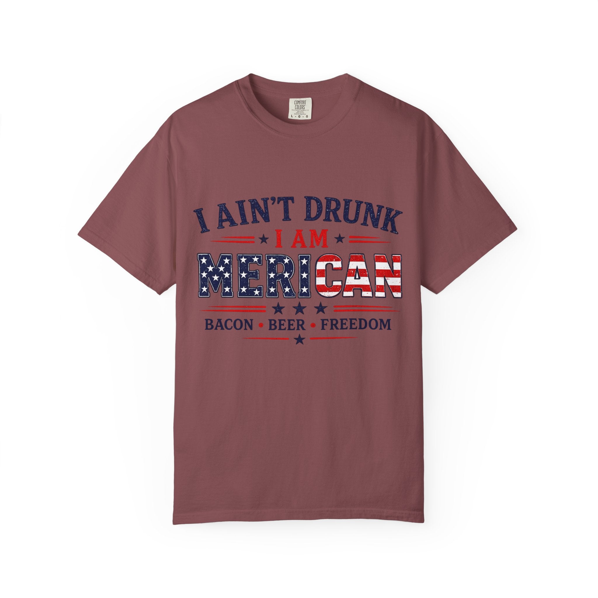 I Ain't Drunk I Am MERICAN T-shirt | American Flag Typography, Bacon Beer Freedom