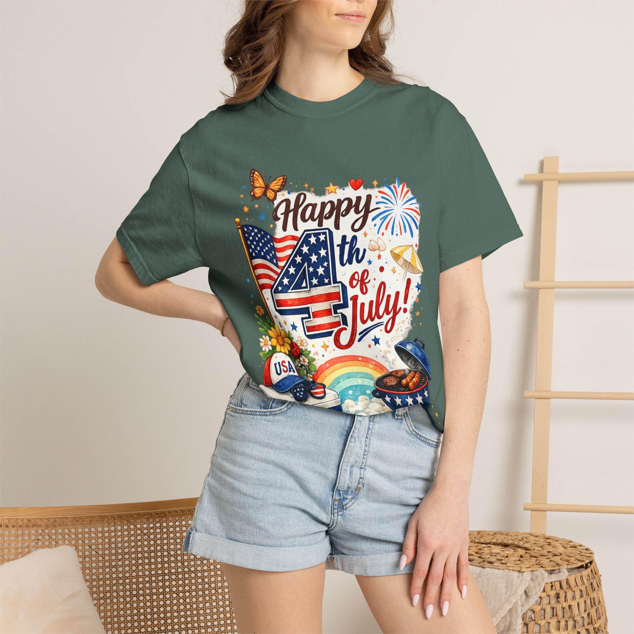 Happy 4th of July BBQ T-Shirt | USA Flag Fireworks Summer