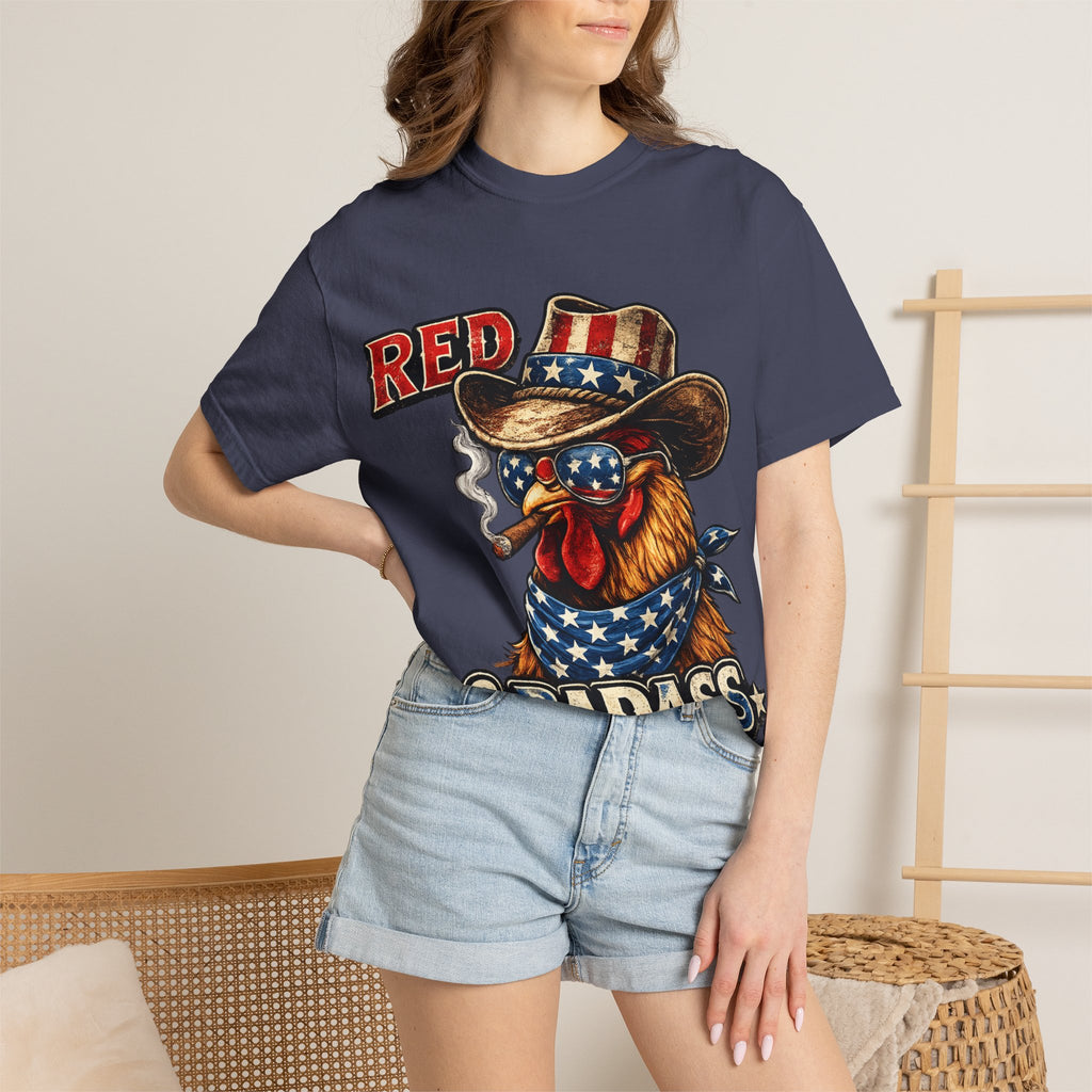 Red & Badass Rooster T-Shirt | Patriotic Cowboy Chicken Graphic