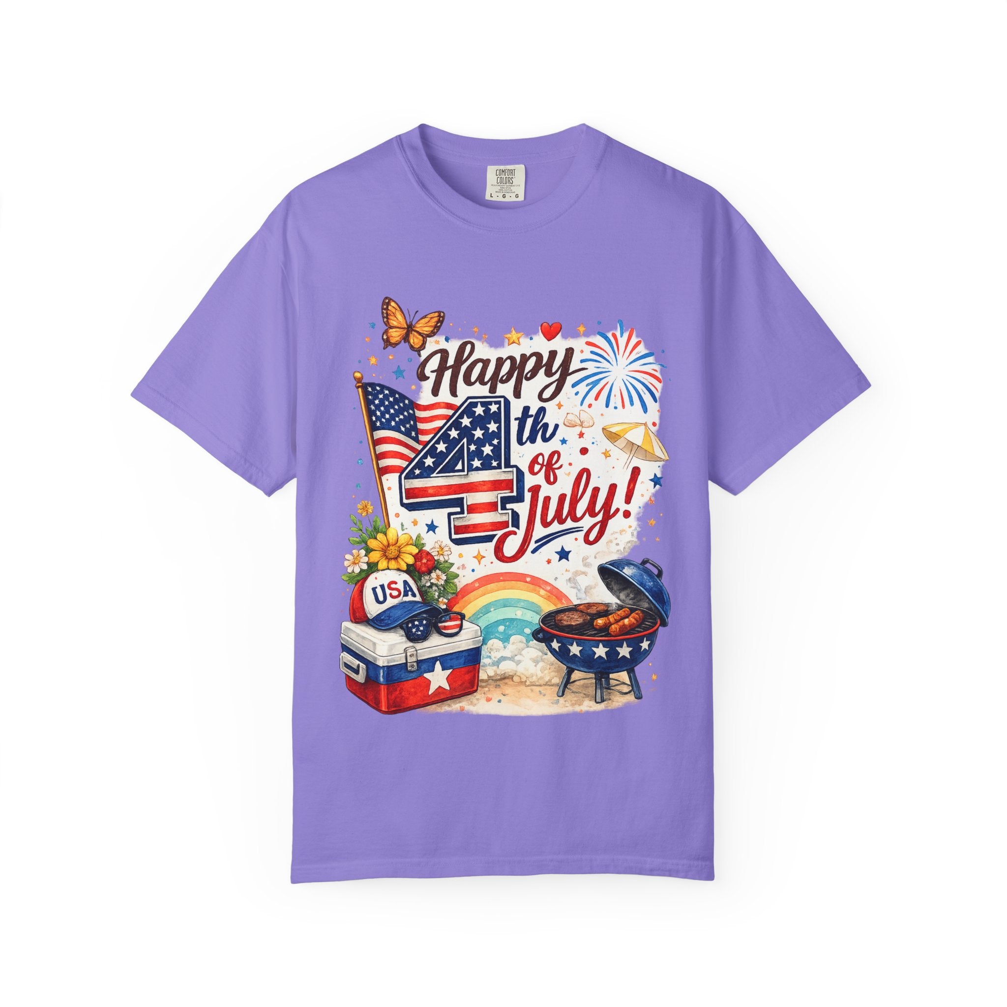 Happy 4th of July BBQ T-Shirt | USA Flag Fireworks Summer