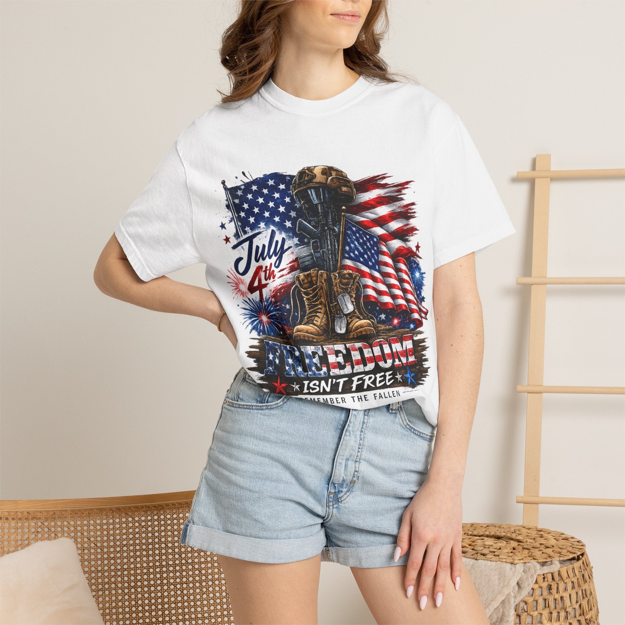 Freedom Isn't Free July 4th Flag Boots T-shirt | Patriotic Memorial Tee