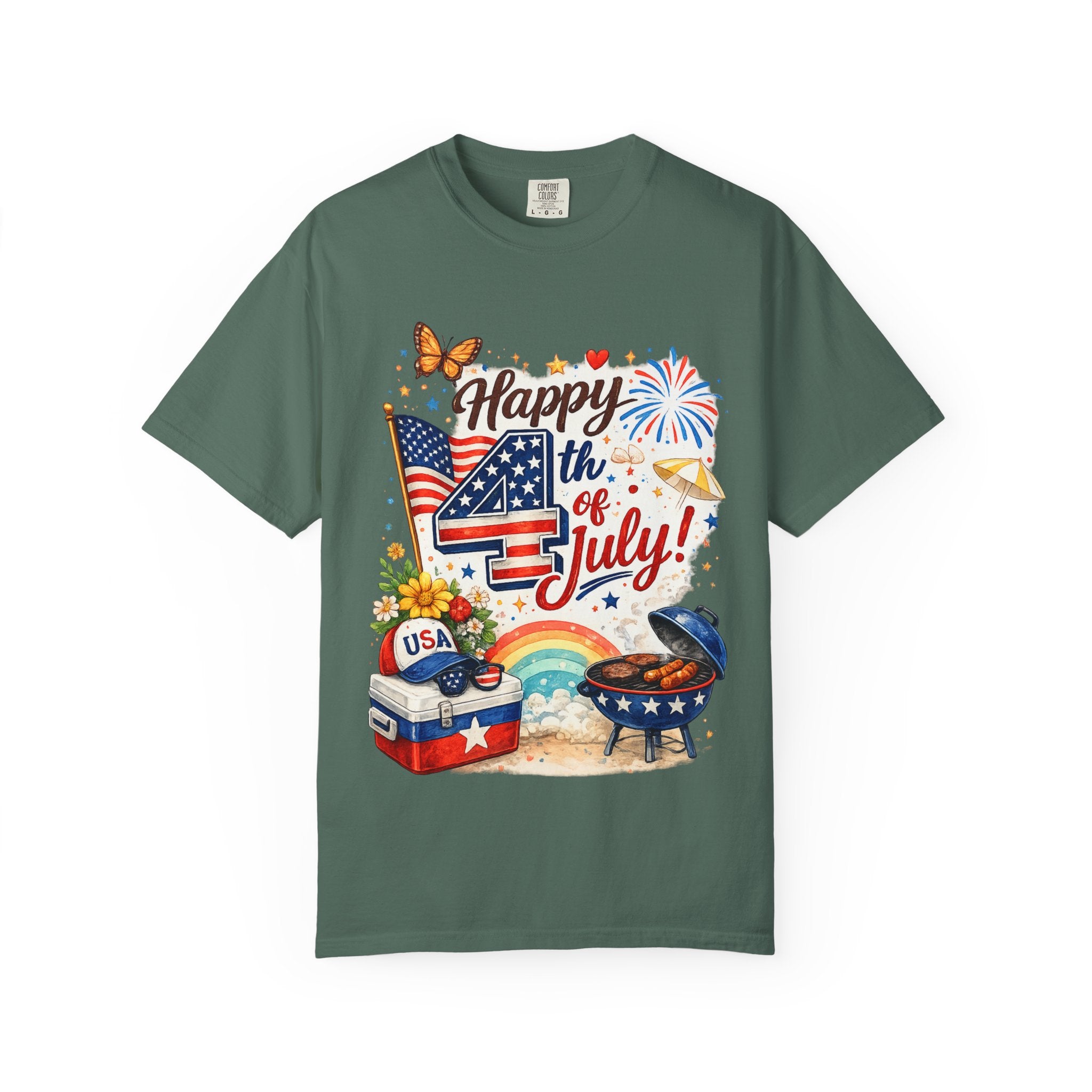 Happy 4th of July BBQ T-Shirt | USA Flag Fireworks Summer