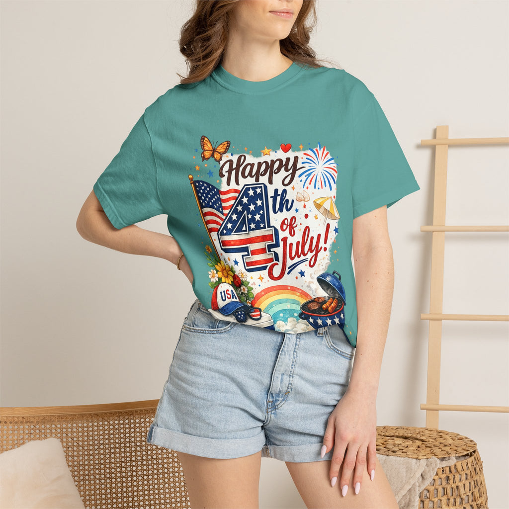 Happy 4th of July BBQ T-Shirt | USA Flag Fireworks Summer