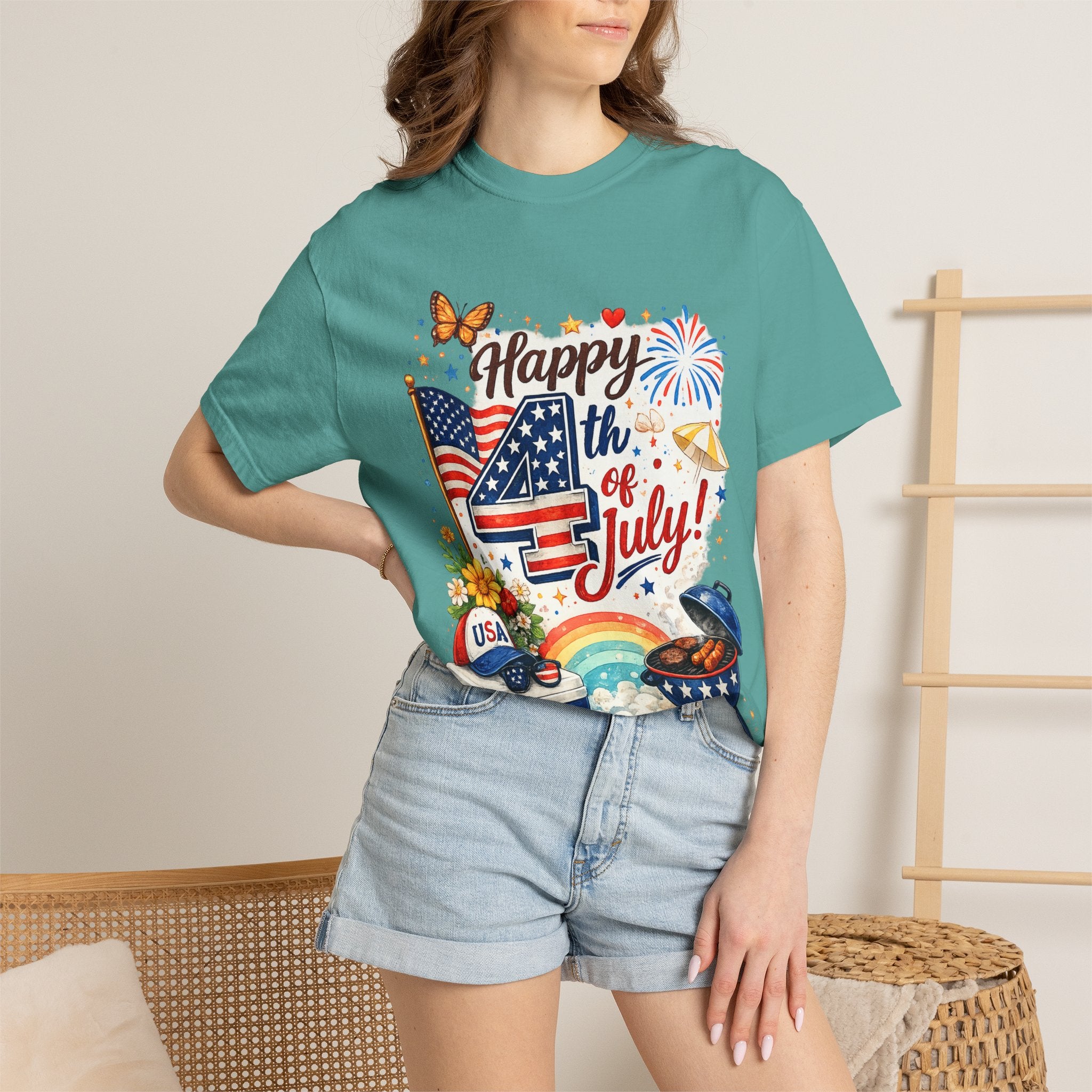 Happy 4th of July BBQ T-Shirt | USA Flag Fireworks Summer