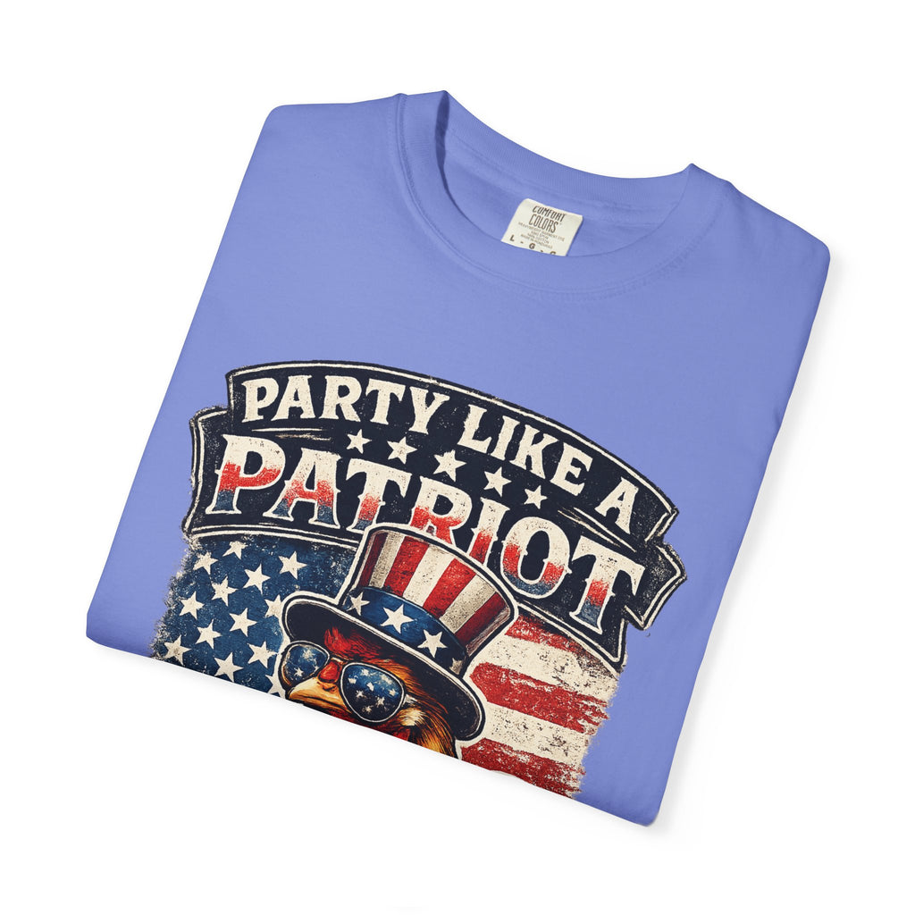 Party Like a Patriot rooster Born to Grill T-Shirt | American BBQ flag