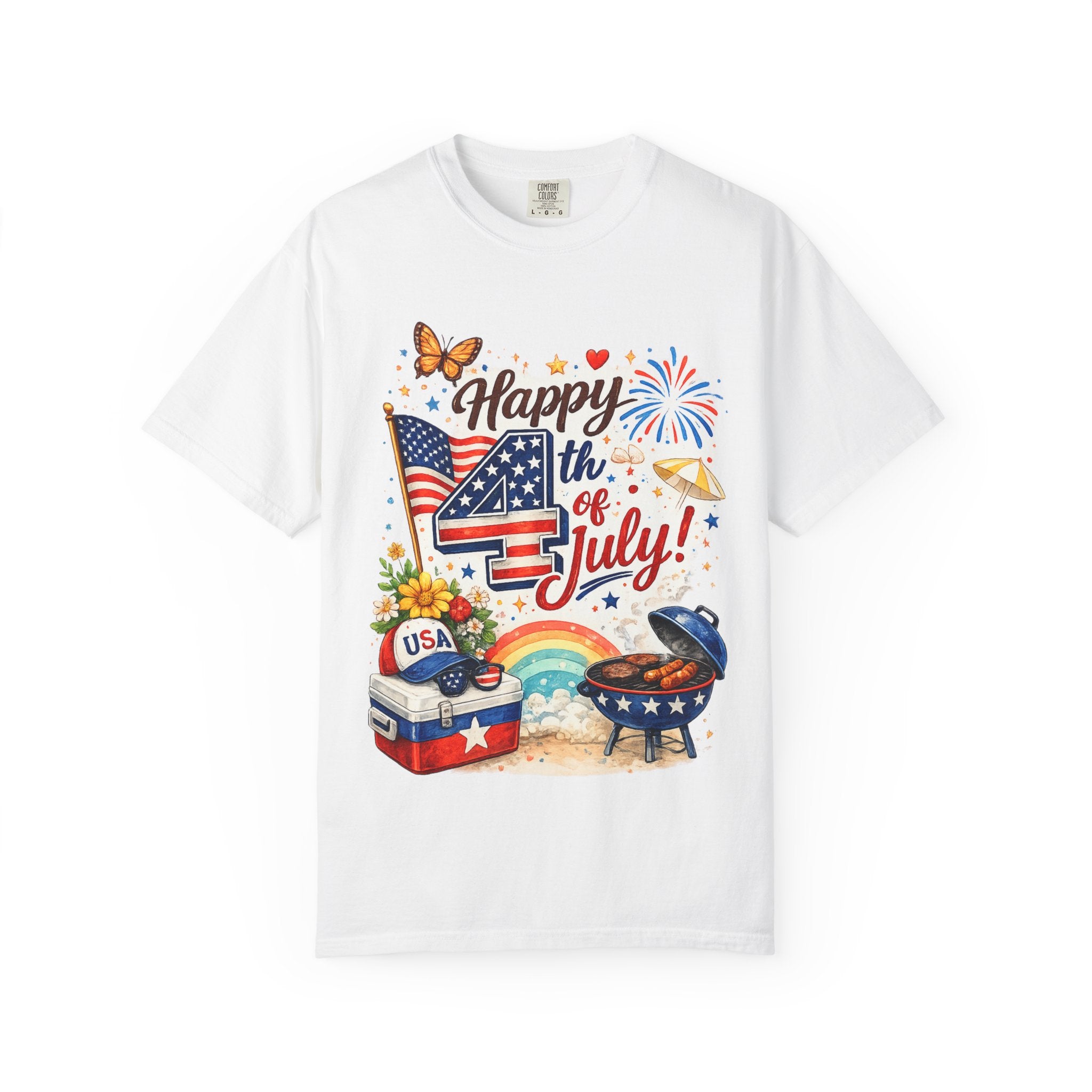 Happy 4th of July BBQ T-Shirt | USA Flag Fireworks Summer