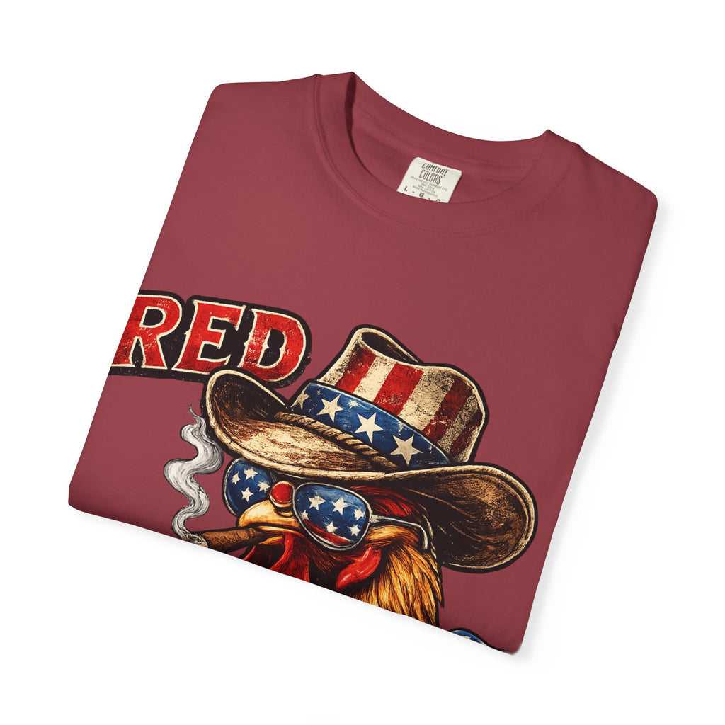 Red & Badass Rooster T-Shirt | Patriotic Cowboy Chicken Graphic
