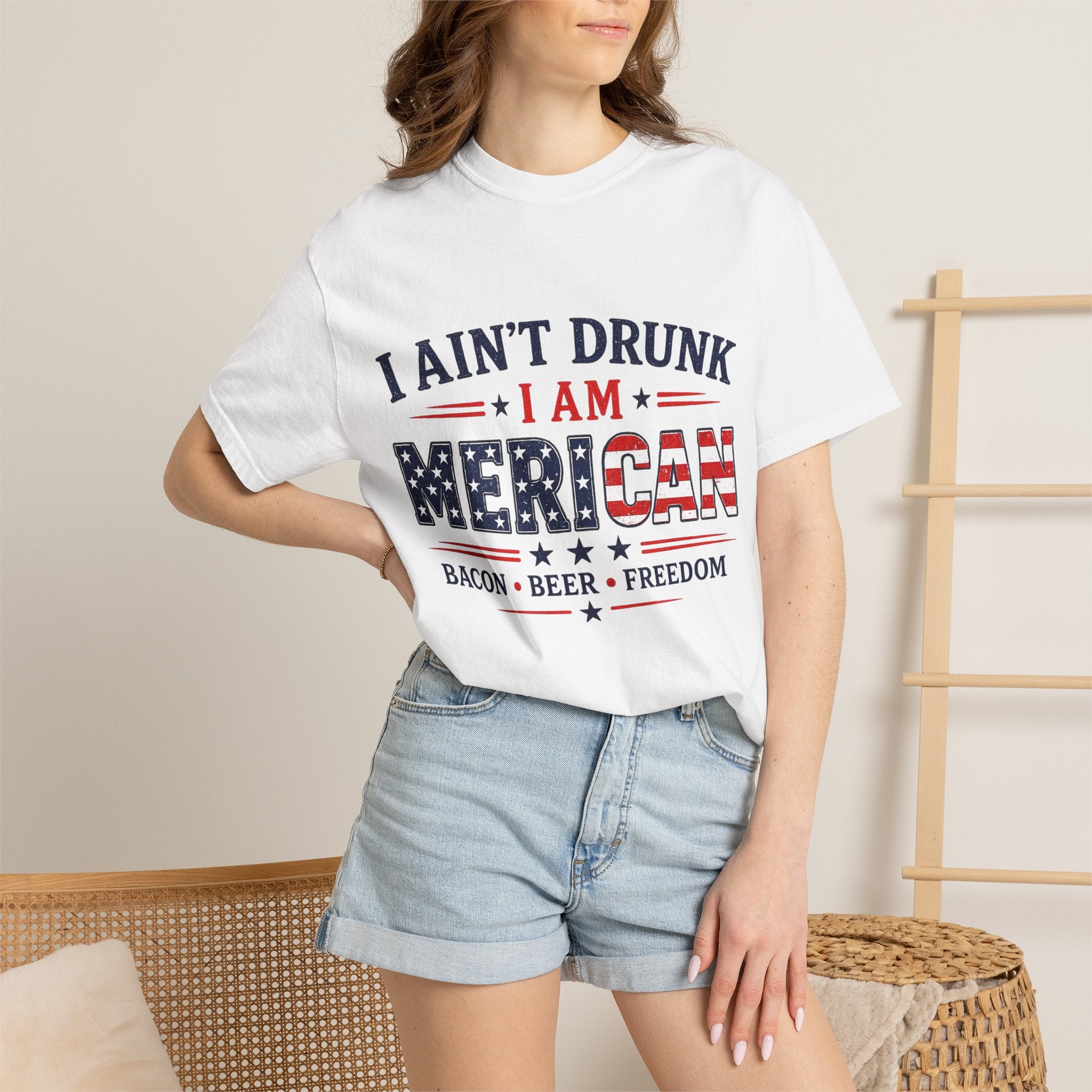I Ain't Drunk I Am MERICAN T-shirt | American Flag Typography, Bacon Beer Freedom