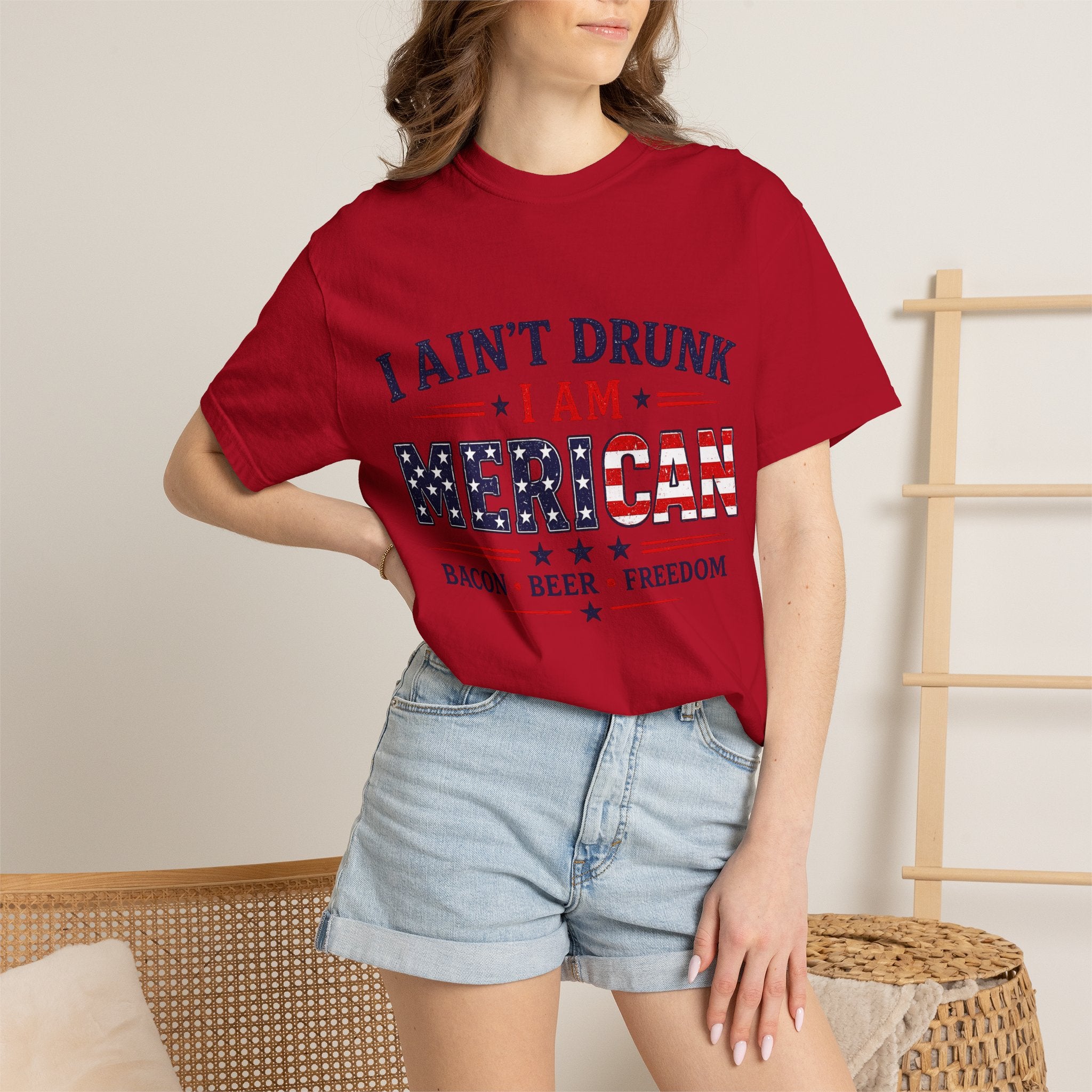 I Ain't Drunk I Am MERICAN T-shirt | American Flag Typography, Bacon Beer Freedom