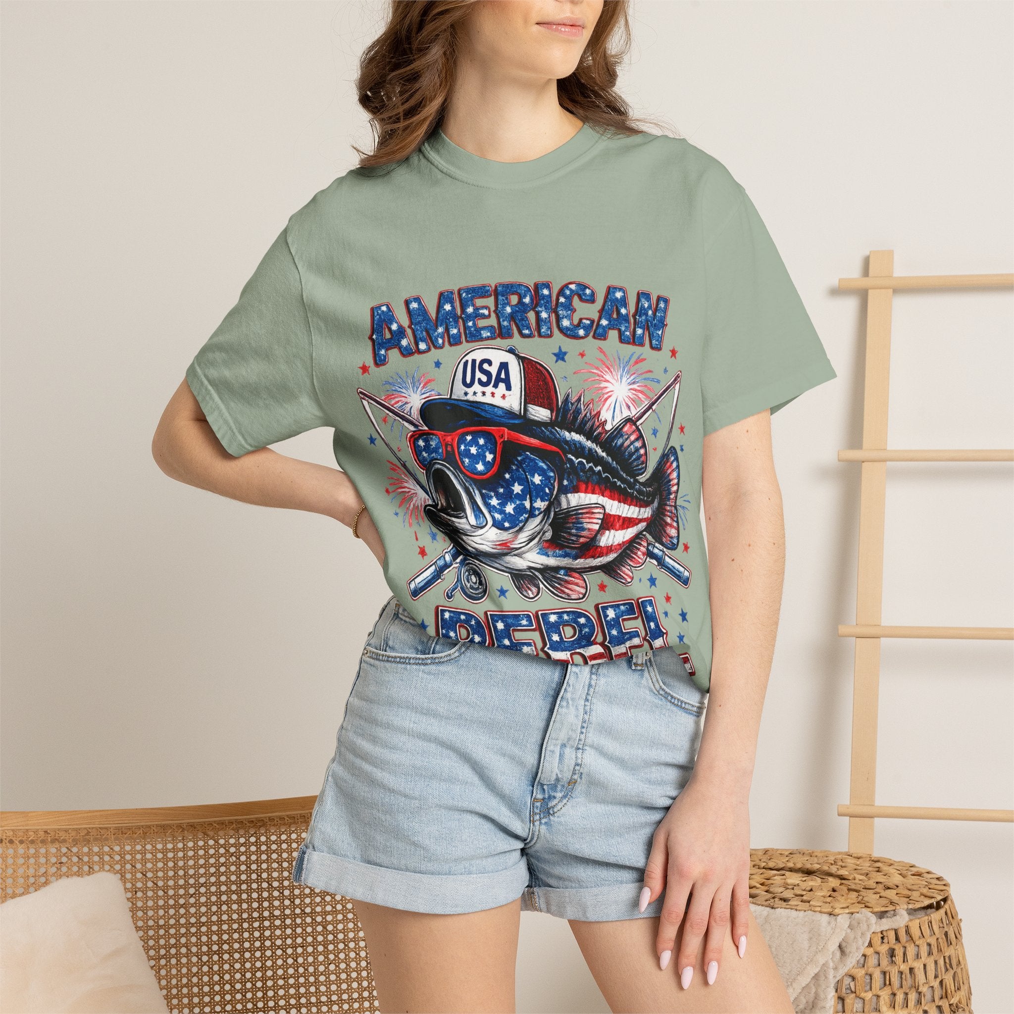 American Rebel Shark Graphic T-Shirt | USA Flag Sunglasses, Fireworks