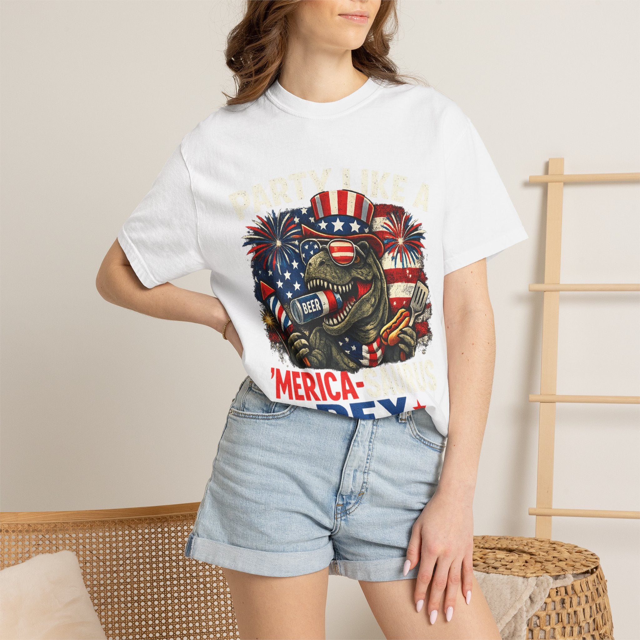 'Merica REX T-Shirt — Patriotic American Flag T-Rex Graphic Tee (Fourth of July)