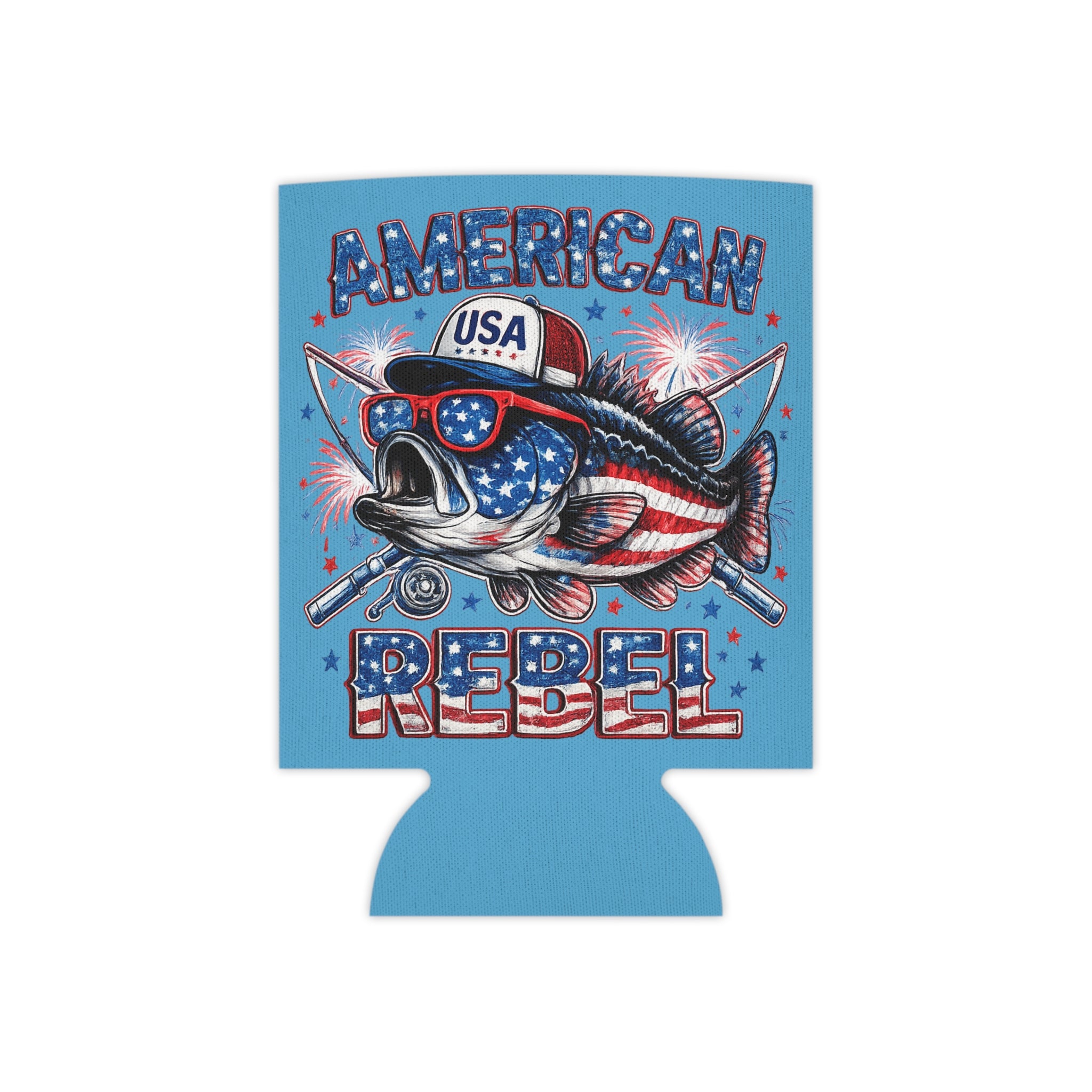 American Rebel Fish Can Cooler | Patriotic USA Fishing Koozie