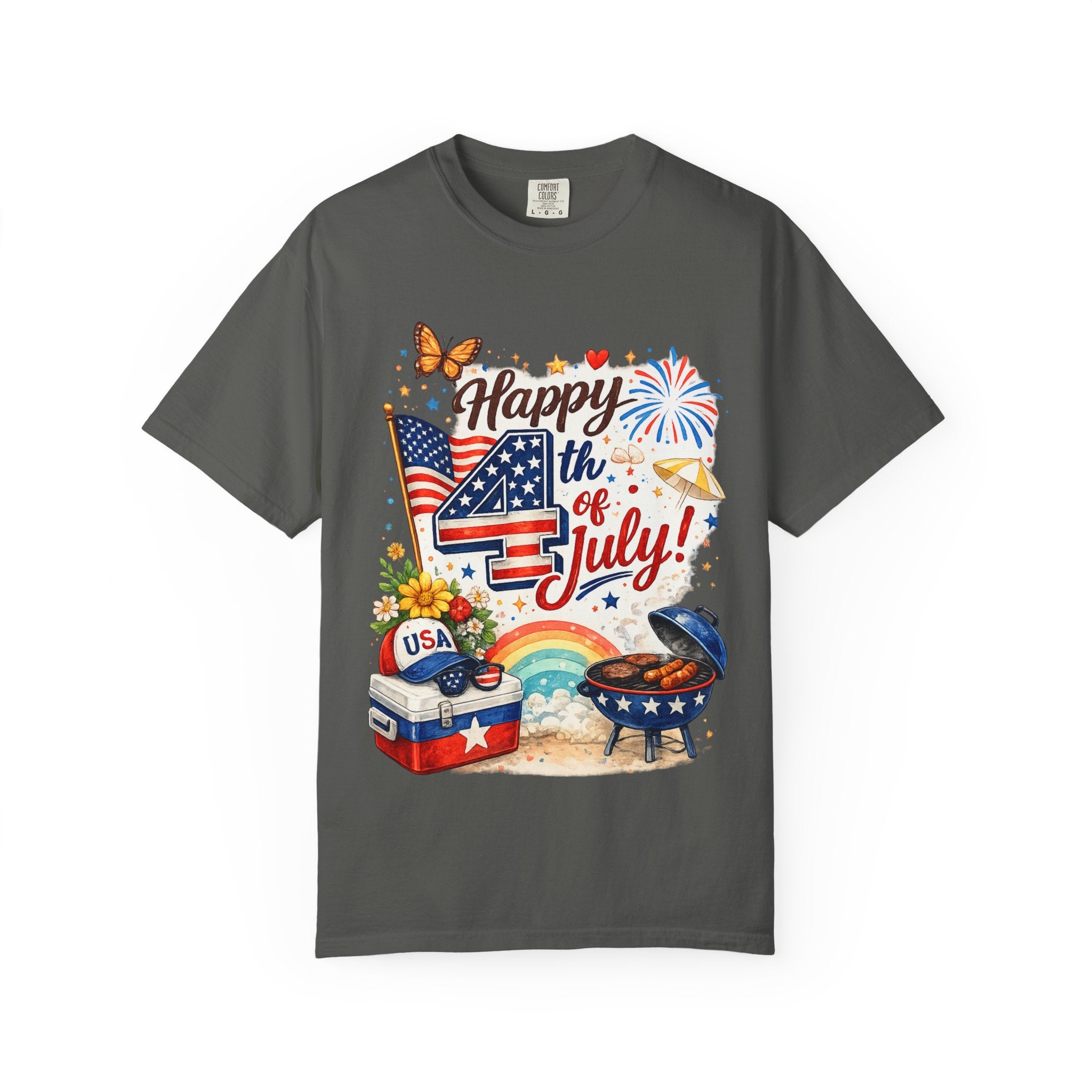 Happy 4th of July BBQ T-Shirt | USA Flag Fireworks Summer