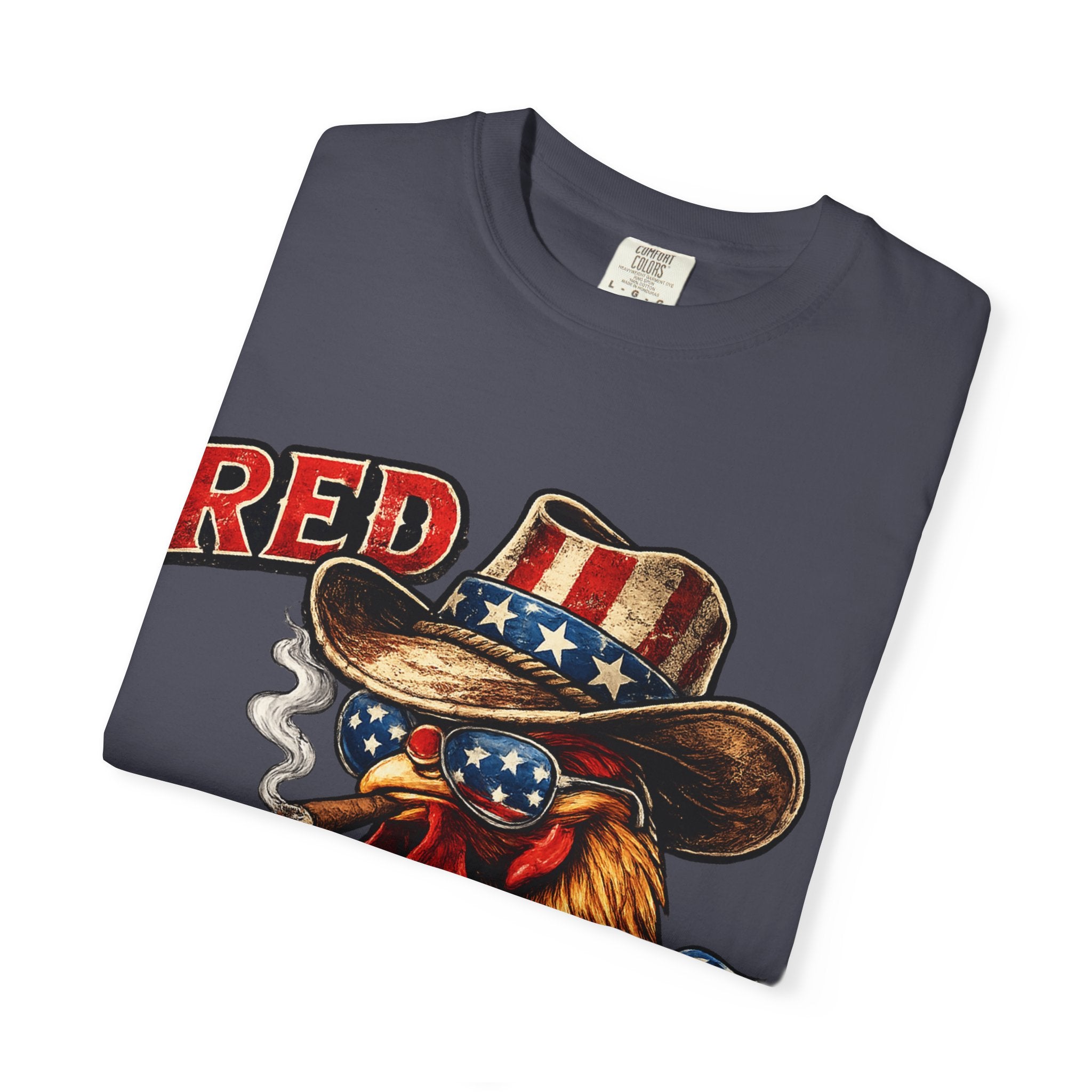 Red & Badass Rooster T-Shirt | Patriotic Cowboy Chicken Graphic