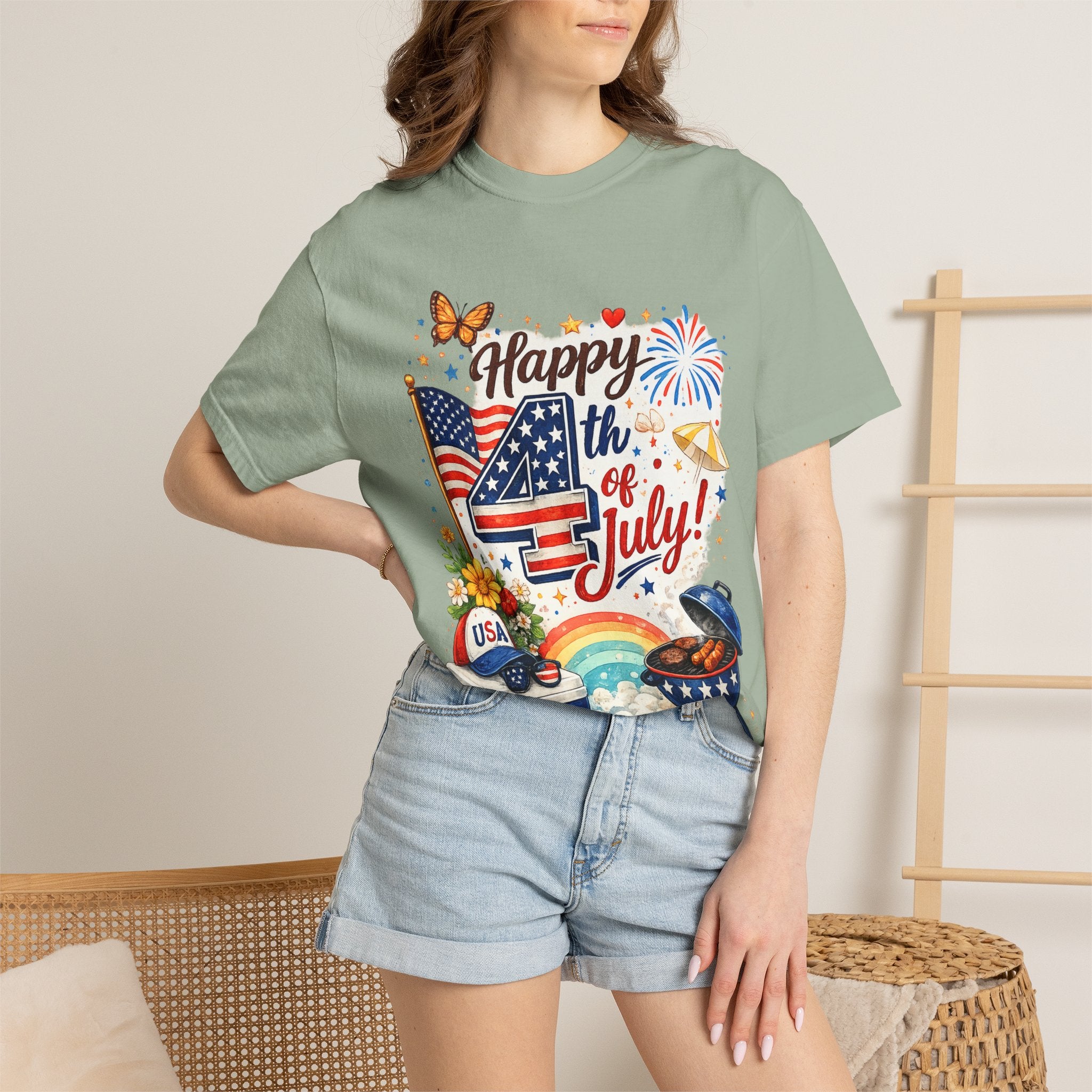 Happy 4th of July BBQ T-Shirt | USA Flag Fireworks Summer