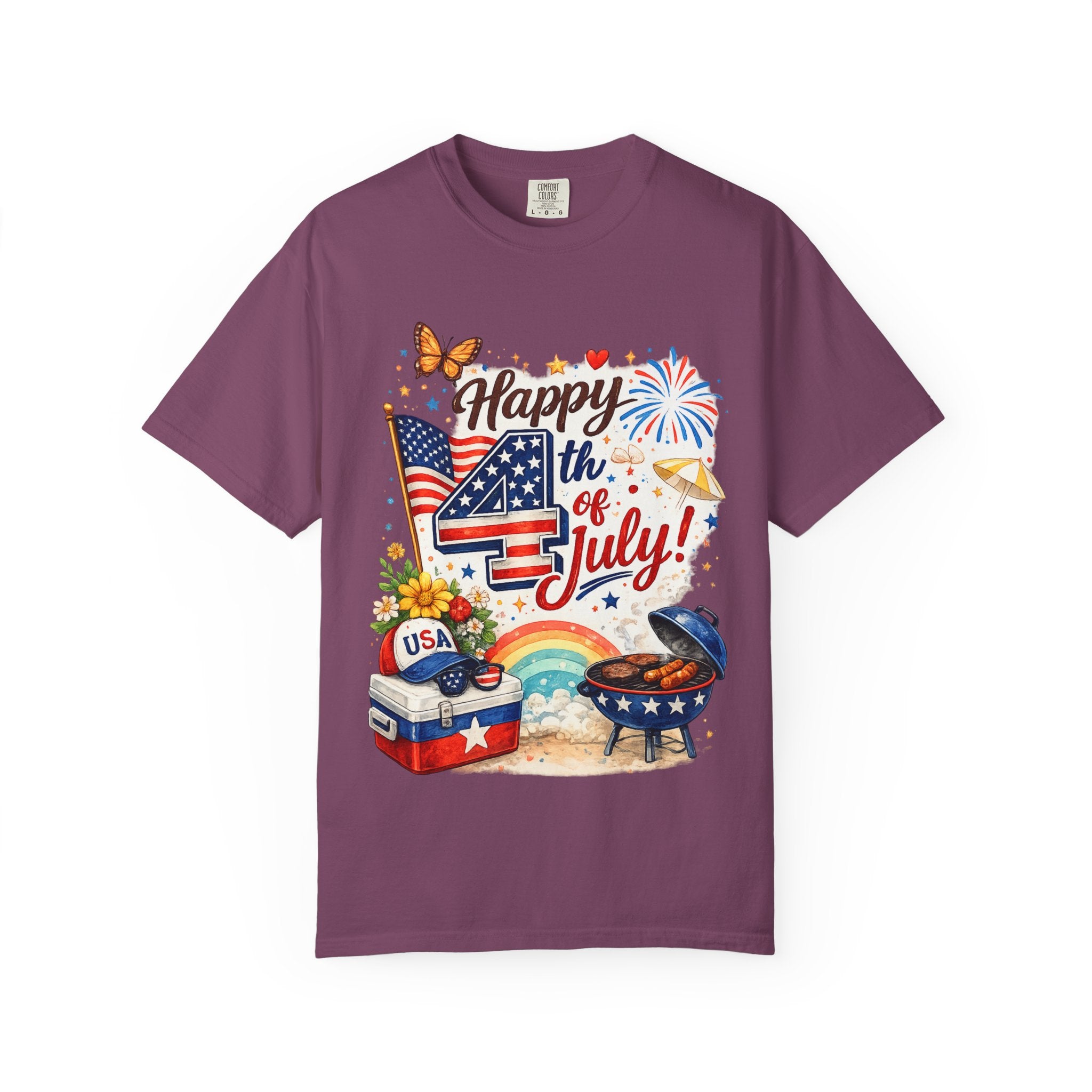 Happy 4th of July BBQ T-Shirt | USA Flag Fireworks Summer