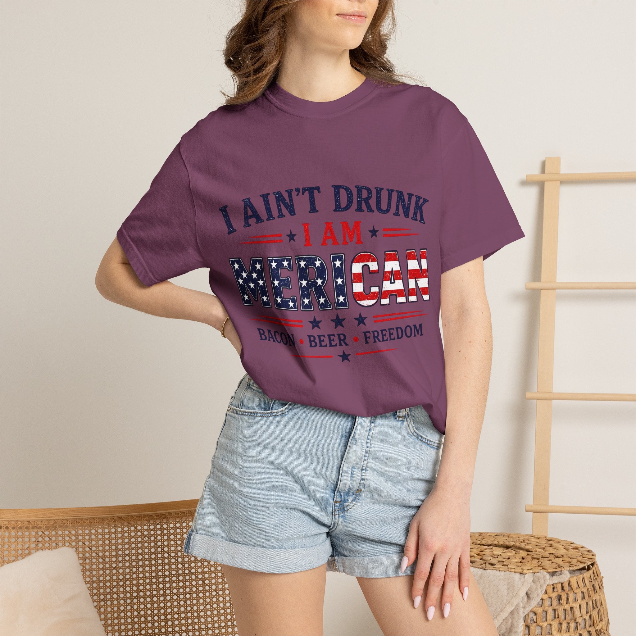 I Ain't Drunk I Am MERICAN T-shirt | American Flag Typography, Bacon Beer Freedom