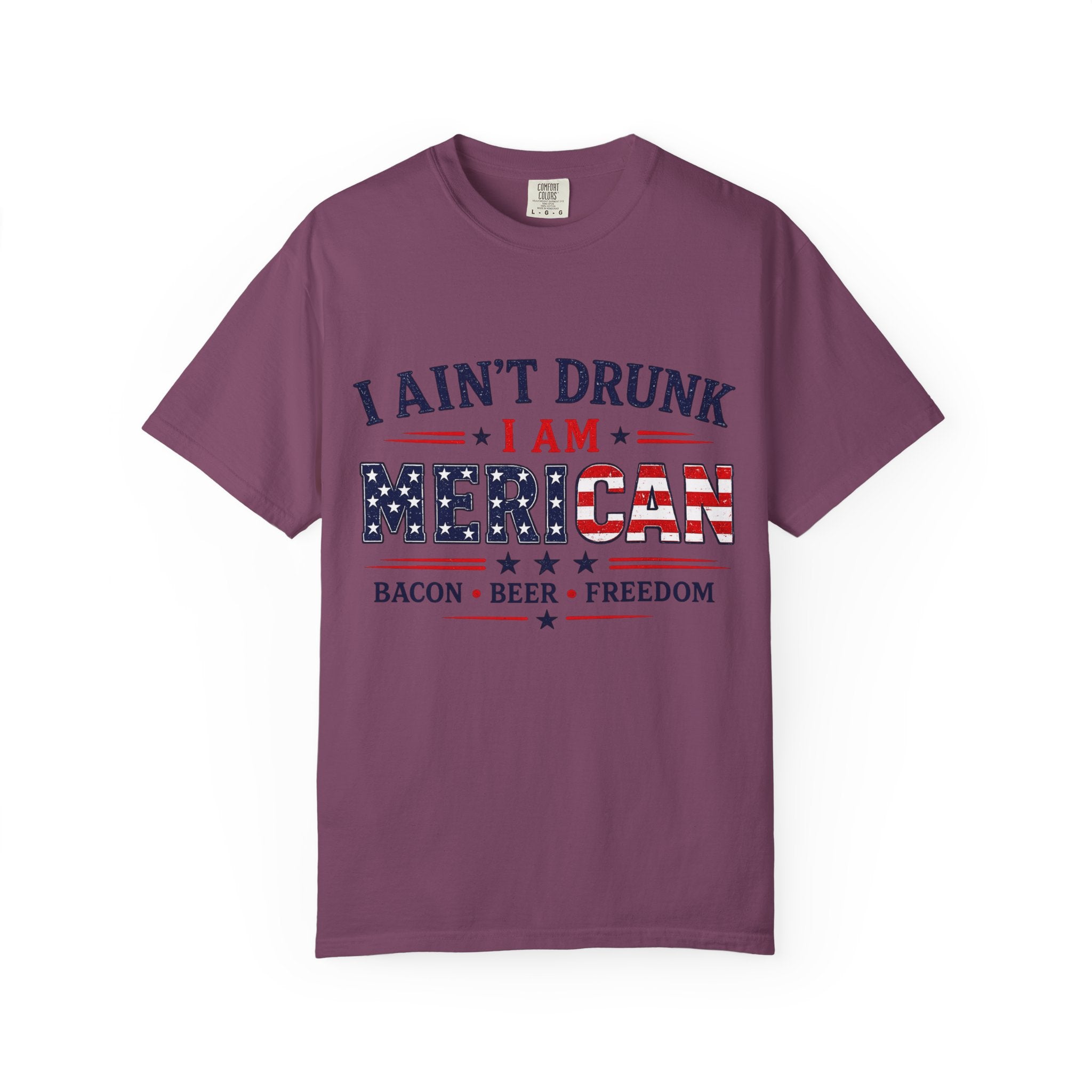 I Ain't Drunk I Am MERICAN T-shirt | American Flag Typography, Bacon Beer Freedom