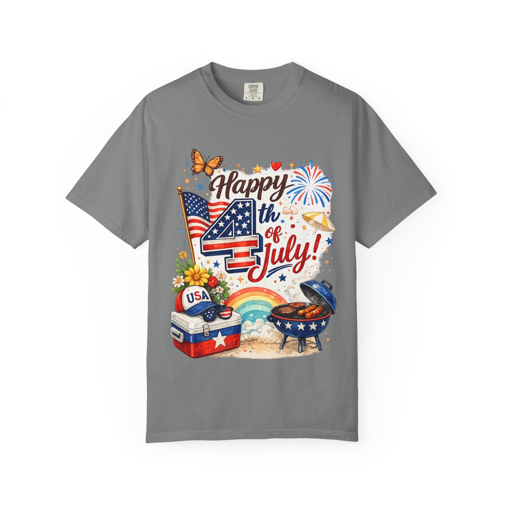 Happy 4th of July BBQ T-Shirt | USA Flag Fireworks Summer