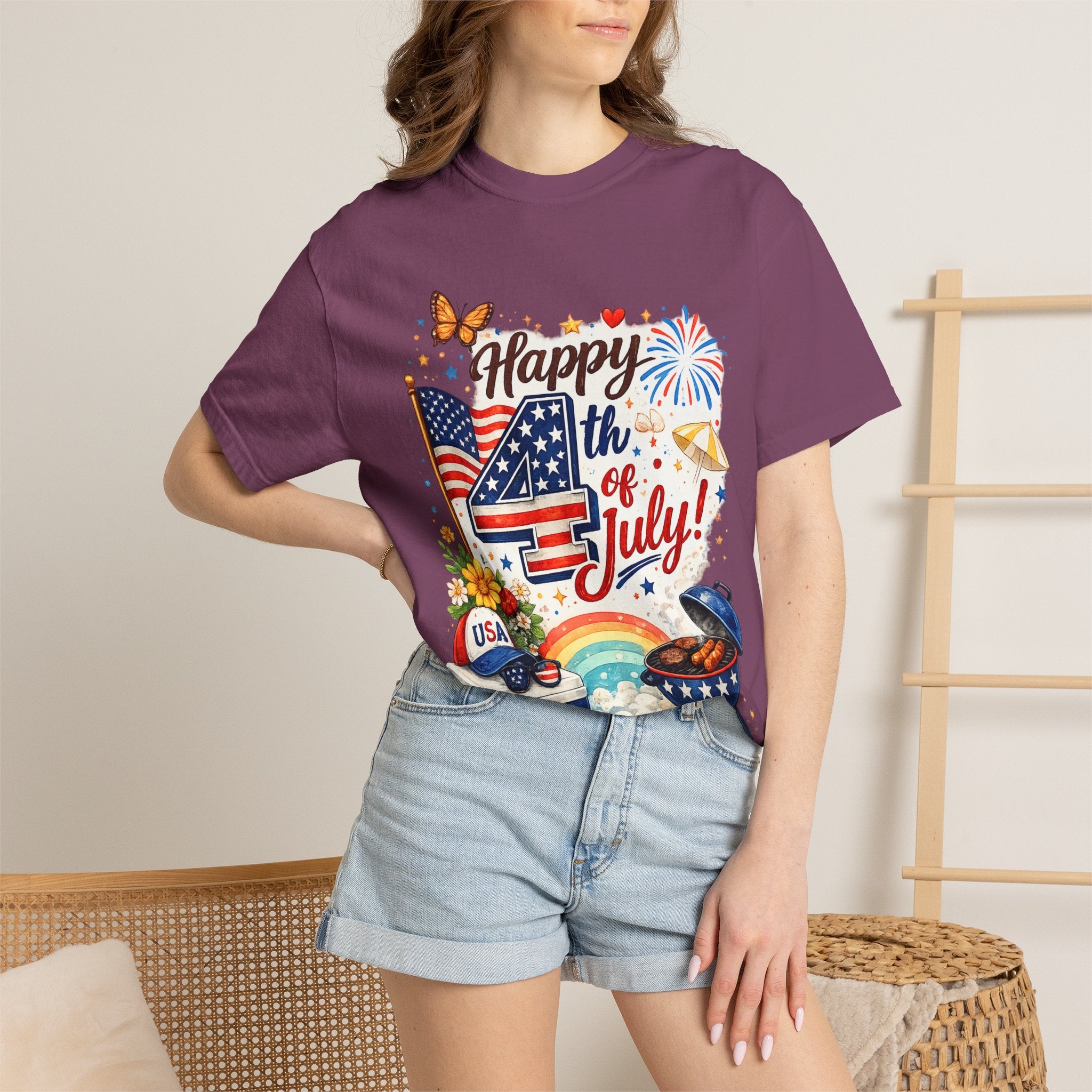 Happy 4th of July BBQ T-Shirt | USA Flag Fireworks Summer