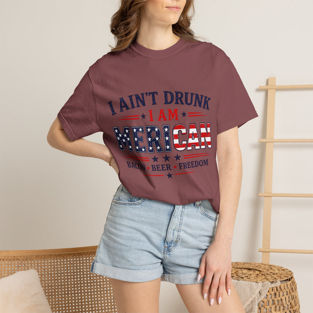 I Ain't Drunk I Am MERICAN T-shirt | American Flag Typography, Bacon Beer Freedom