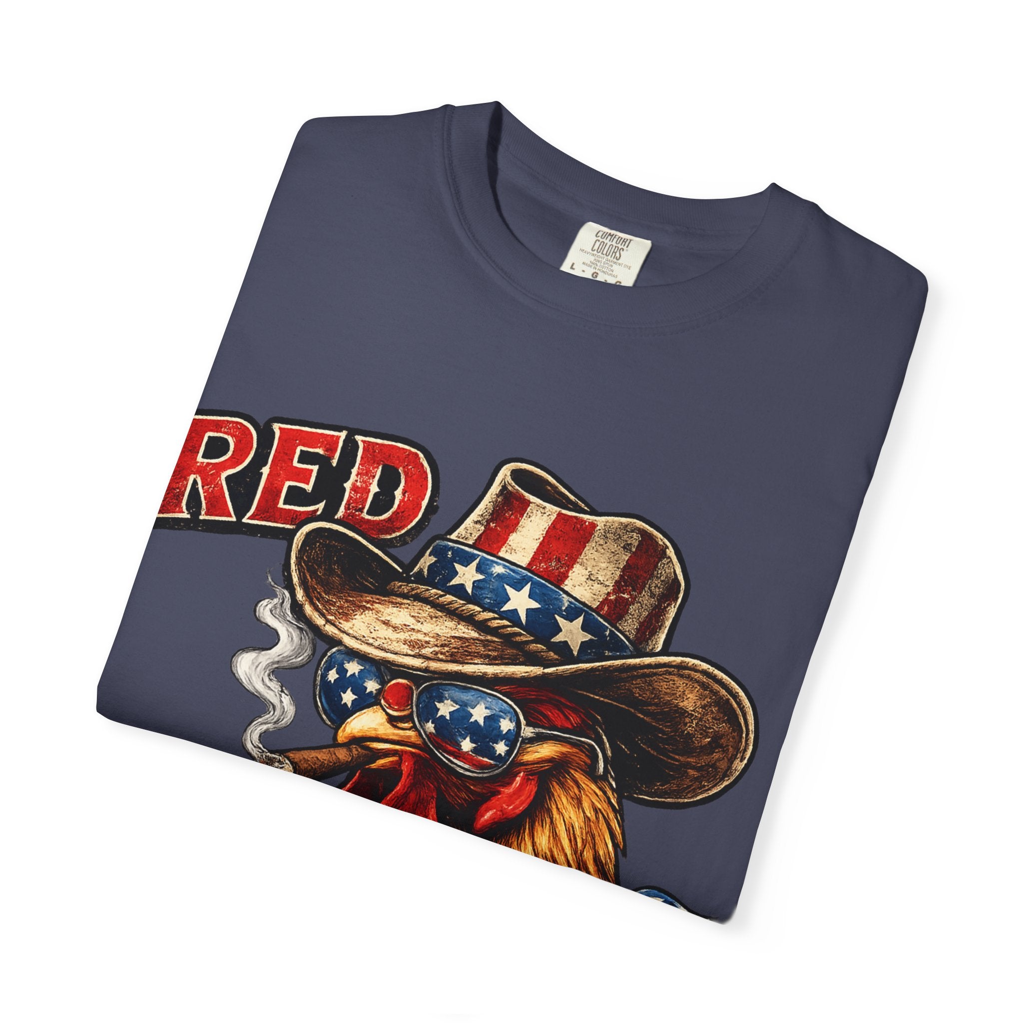 Red & Badass Rooster T-Shirt | Patriotic Cowboy Chicken Graphic