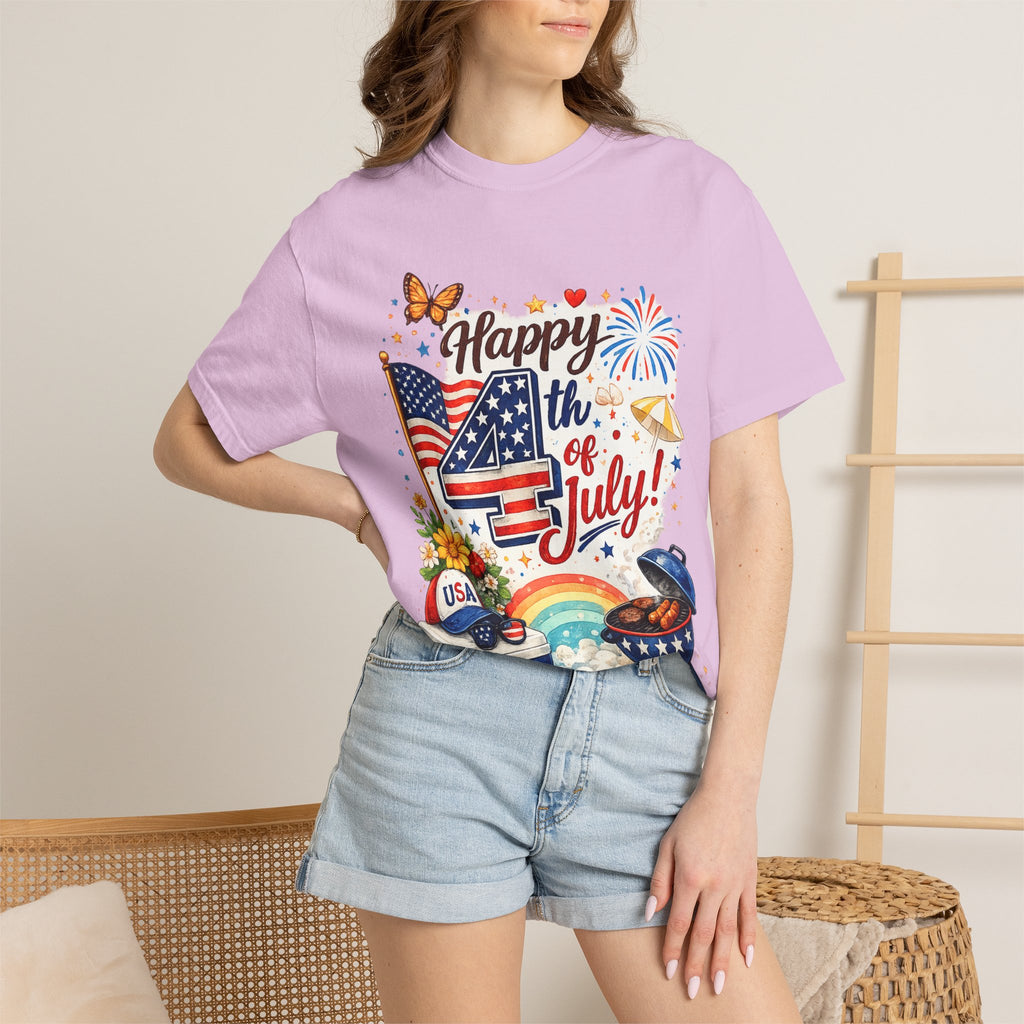 Happy 4th of July BBQ T-Shirt | USA Flag Fireworks Summer
