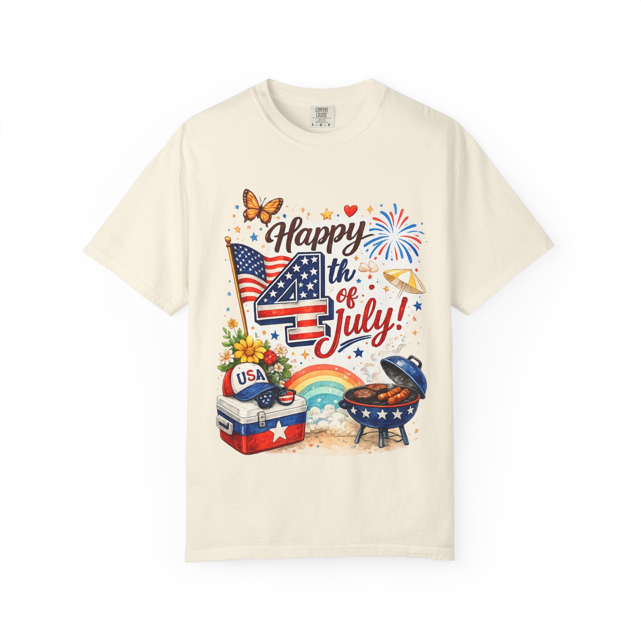 Happy 4th of July BBQ T-Shirt | USA Flag Fireworks Summer