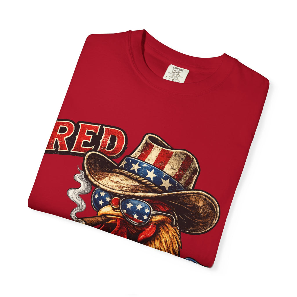 Red & Badass Rooster T-Shirt | Patriotic Cowboy Chicken Graphic