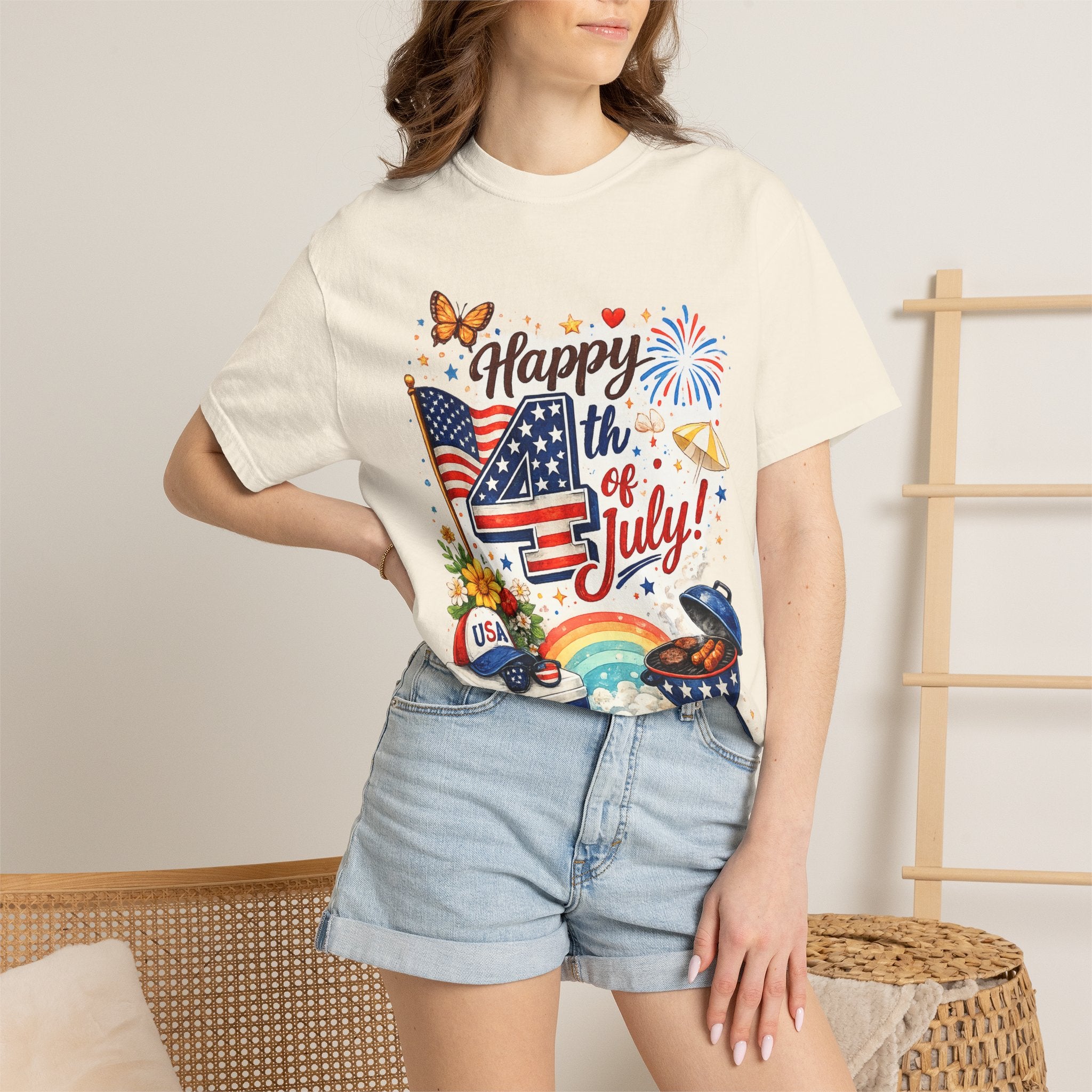 Happy 4th of July BBQ T-Shirt | USA Flag Fireworks Summer