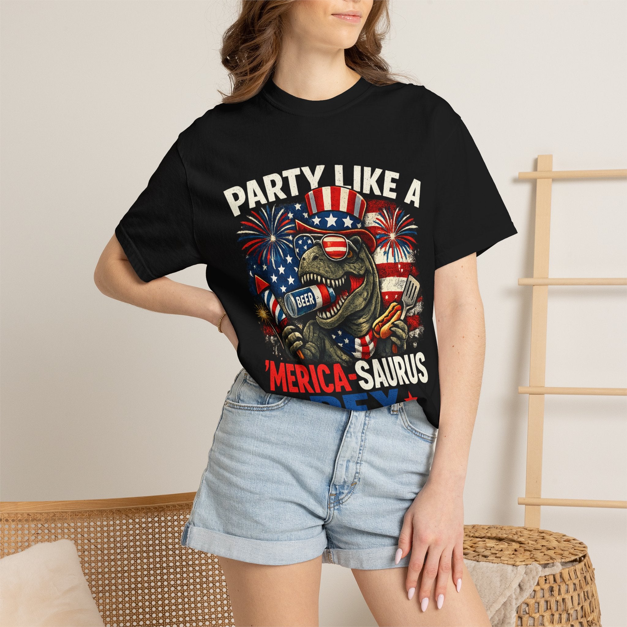 'Merica REX T-Shirt — Patriotic American Flag T-Rex Graphic Tee (Fourth of July)
