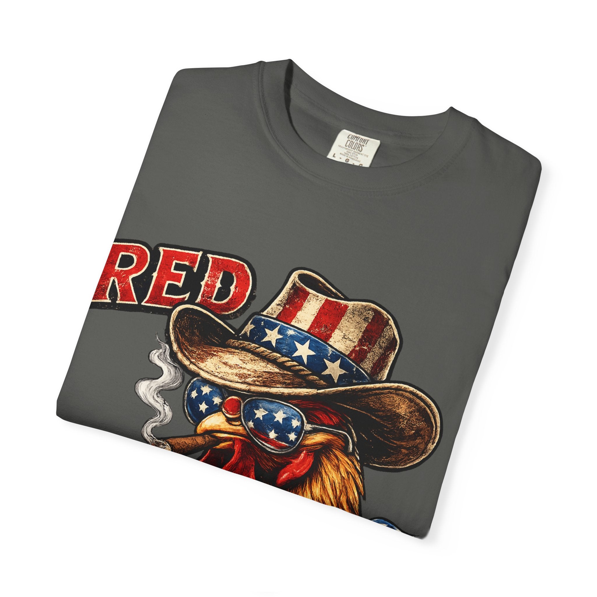 Red & Badass Rooster T-Shirt | Patriotic Cowboy Chicken Graphic