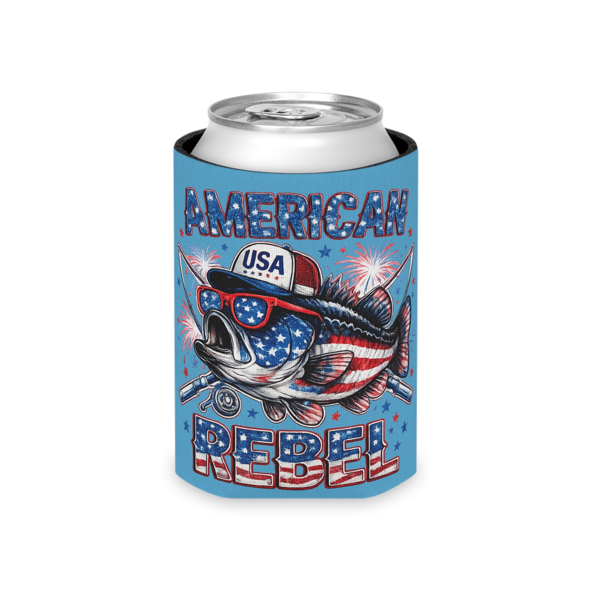 American Rebel Fish Can Cooler | Patriotic USA Fishing Koozie