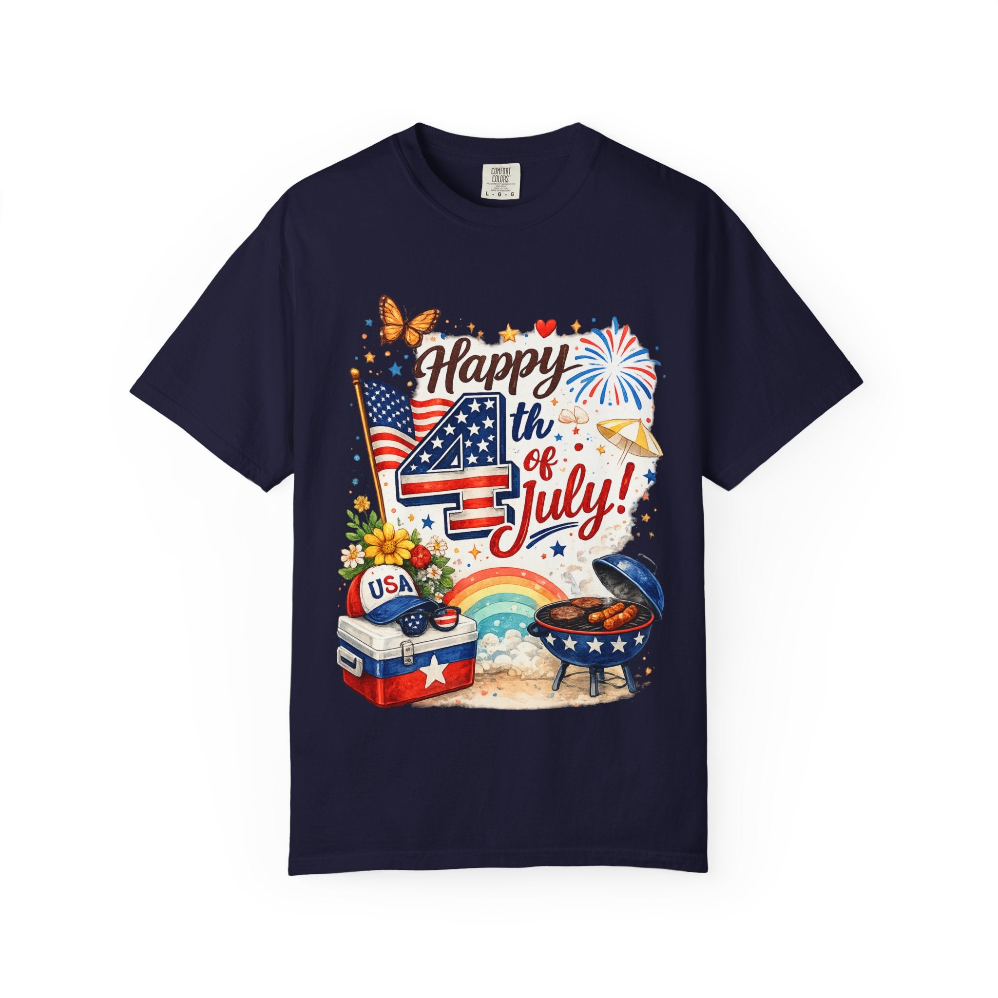 Happy 4th of July BBQ T-Shirt | USA Flag Fireworks Summer