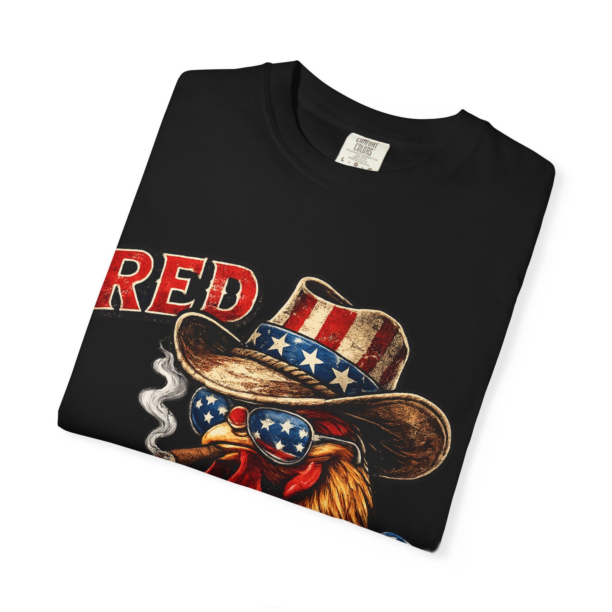 Red & Badass Rooster T-Shirt | Patriotic Cowboy Chicken Graphic