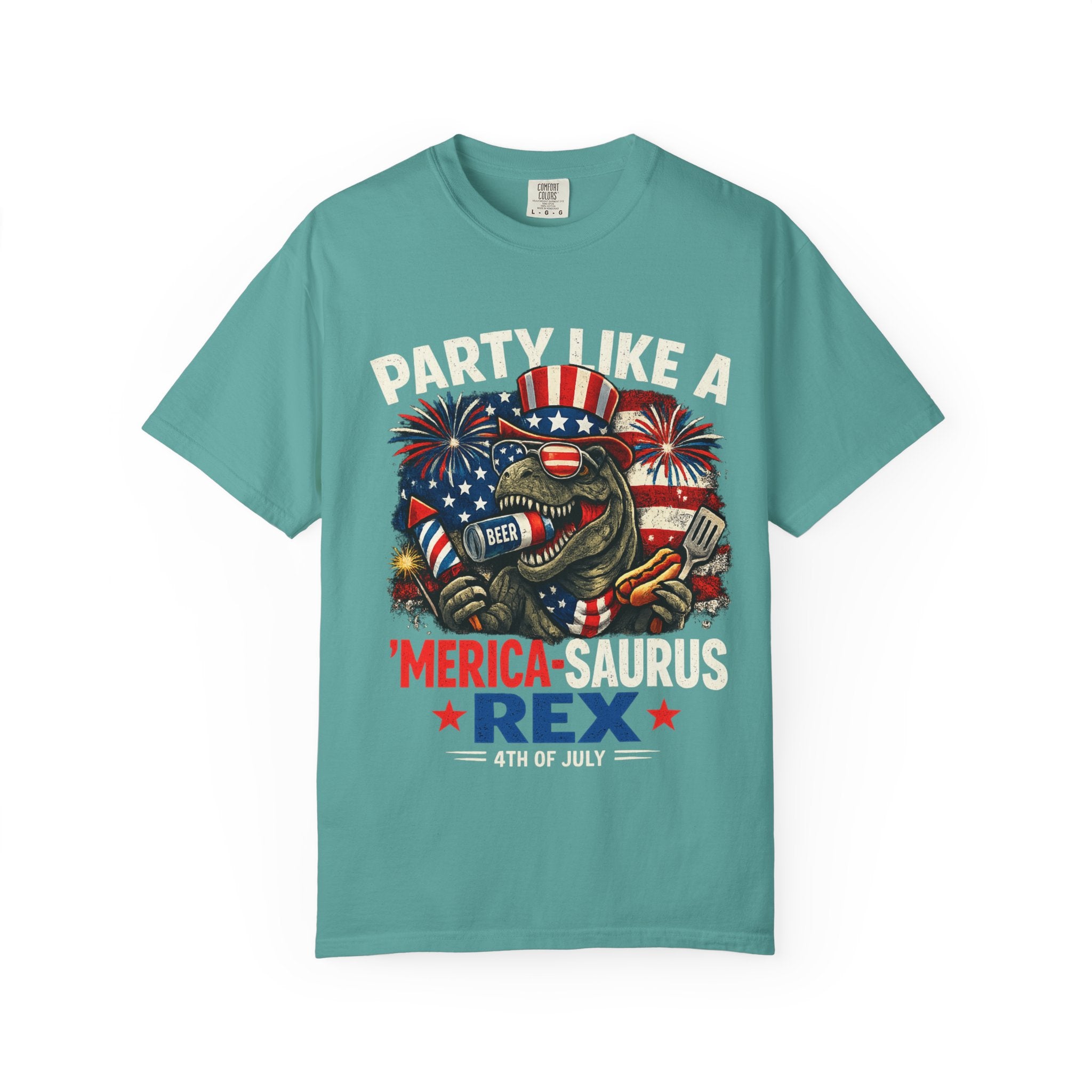 'Merica REX T-Shirt — Patriotic American Flag T-Rex Graphic Tee (Fourth of July)