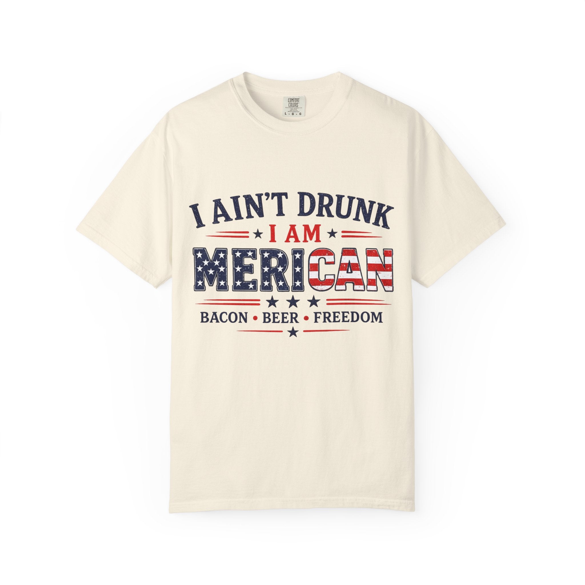 I Ain't Drunk I Am MERICAN T-shirt | American Flag Typography, Bacon Beer Freedom