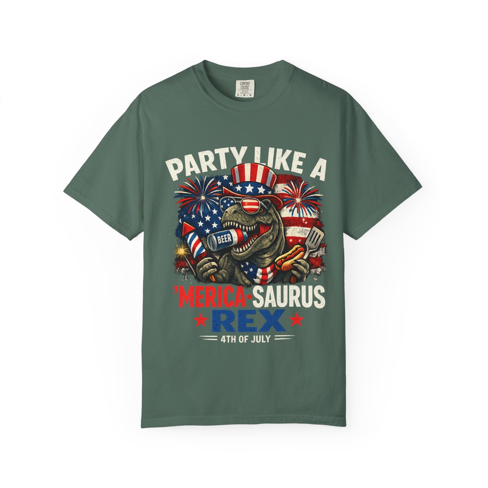 'Merica REX T-Shirt — Patriotic American Flag T-Rex Graphic Tee (Fourth of July)